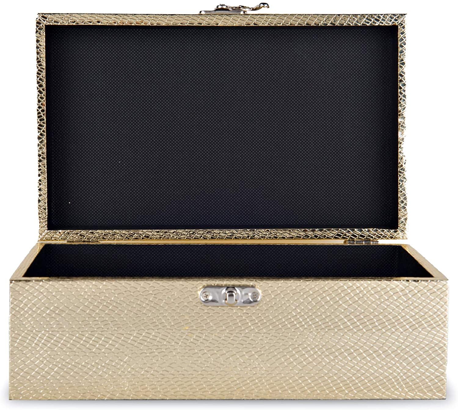Set of 2 Decorative Wooden Keepsake Boxes - Small Jewelry Organizer with Gold Leather & Clasp Closure - Perfect for Jewelry Storage, Gift Giving & Home Decor