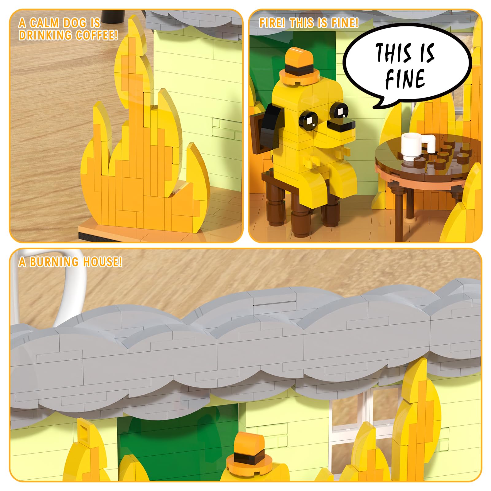 This is Fine Dog Building Blocks - 403 Pcs Funny Internet Meme Dog Toy Compatible with LEGO, Cute Puppy Animal Figure for Kids Boys Girls - Perfect for Birthday Gifts, White Elephant Exchange, Stress Relief & Creative Play