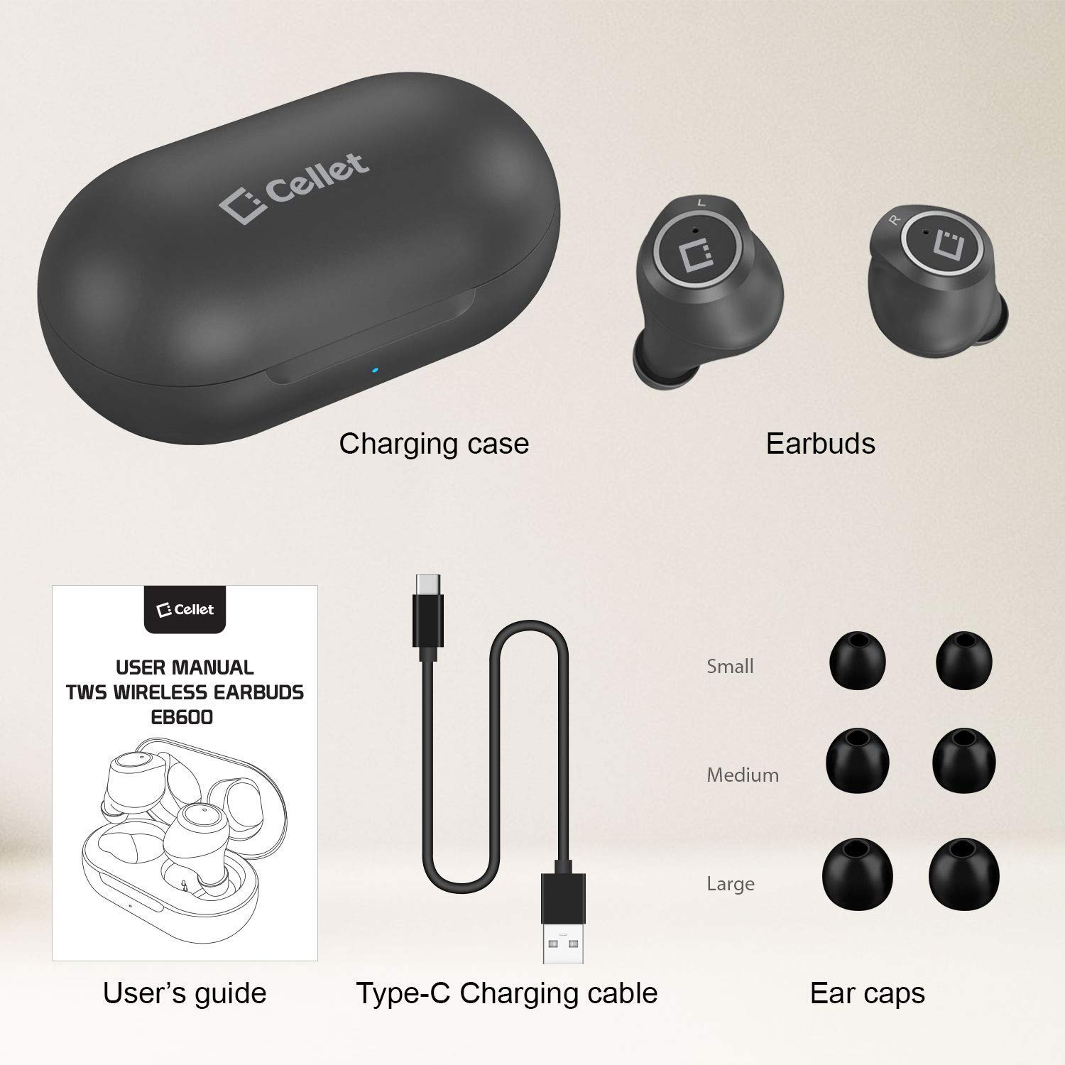 Wireless V5.0 Bluetooth Earbuds with Charging Case - Noise Cancelling in-Ear Headphones for LG Optimus F3 & Smartphones (Black) - Perfect for Gym, Running & Commuting