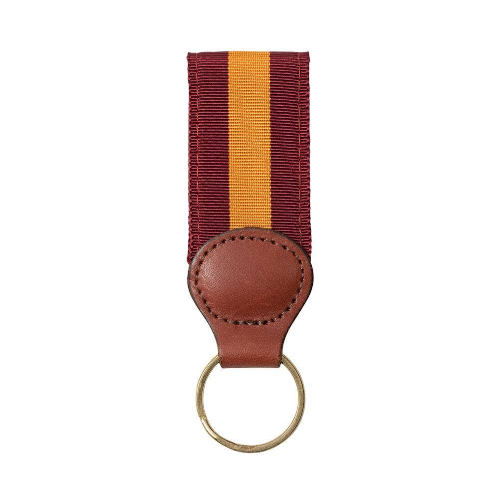 Barron's Hunter Maroon & Orange Grosgrain Ribbon Key Fob - Premium Leather Keychain for Car Keys, House Keys & Gift Giving - Perfect for Everyday Use, Gifts & Organization
