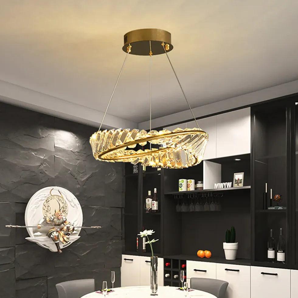 Modern Crystal Pendant Light - Wavy Round Ring Chandelier for Dining Room, Bedroom, or Living Room Ceiling Lighting Decor