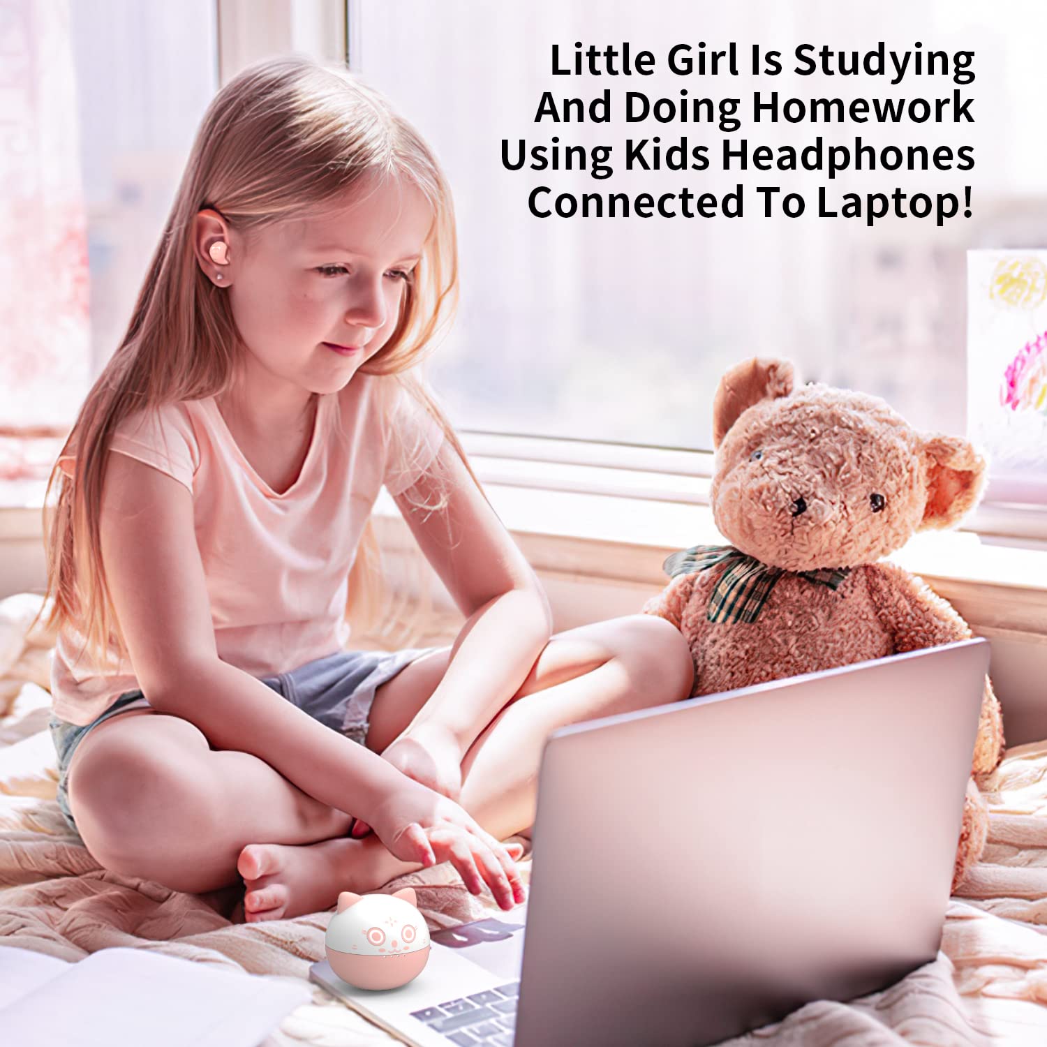 Bluetooth Kids Earbuds - Pink Wireless Headphones for Girls with Small Ears, Comfortable In-Ear Design for School, Classroom & Travel | Perfect for Online Learning, Music & Entertainment