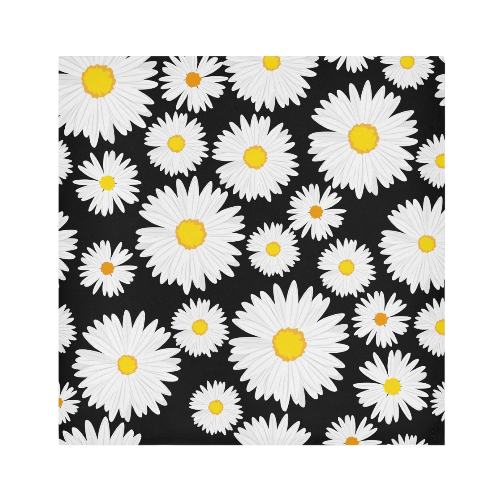 Premium Black Cloth Napkins Set of 6 - 20x20 Inch Oversized White Daisy Floral Polyester Dinner Napkins, Washable & Reusable for Wedding, Party, Festival Decorations - Elegant Table Setting for Holidays & Special Occasions