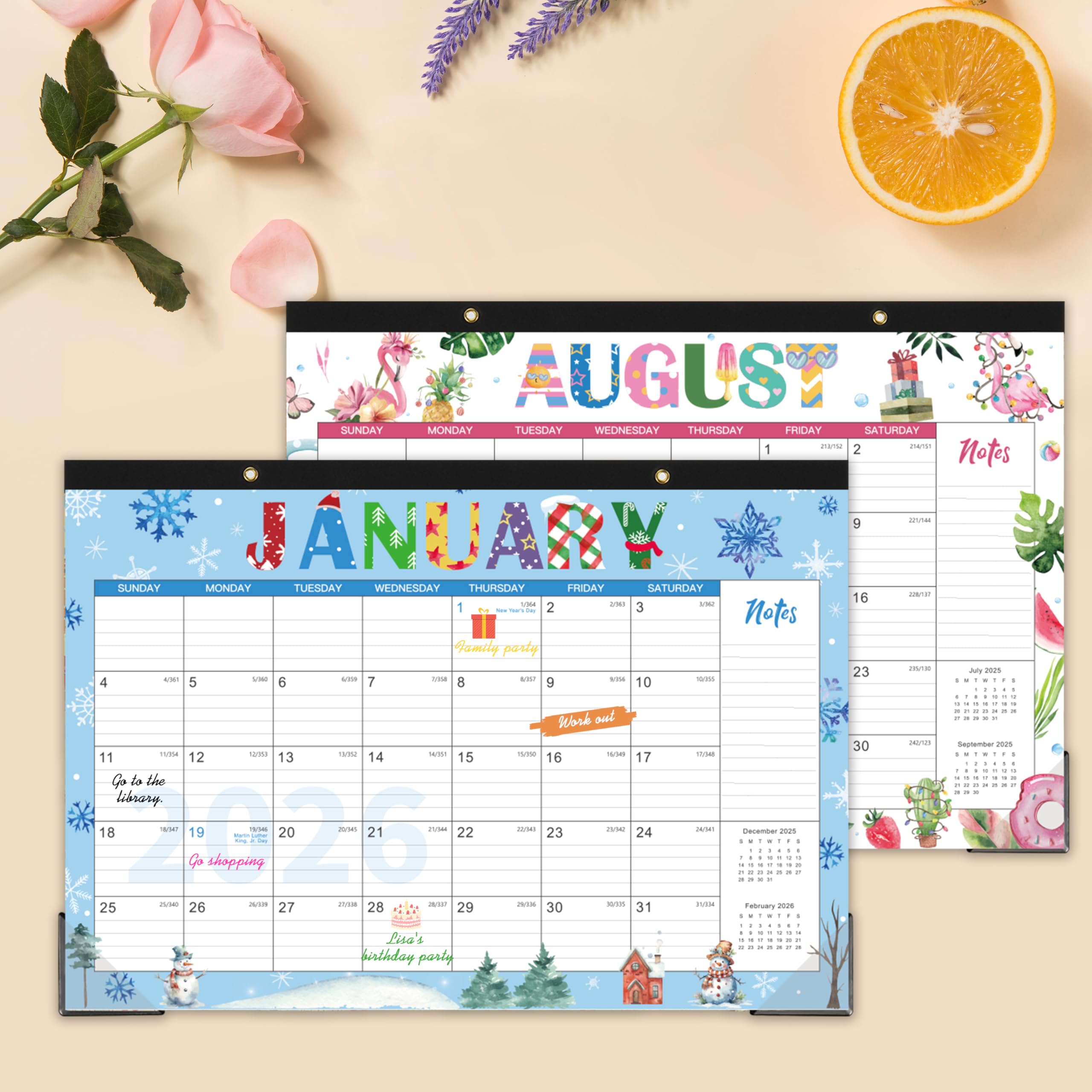 2025-2026 18-Month Wall & Desk Calendar (July 2025 - December 2026) with Protective Corners & Holiday Markings - 12