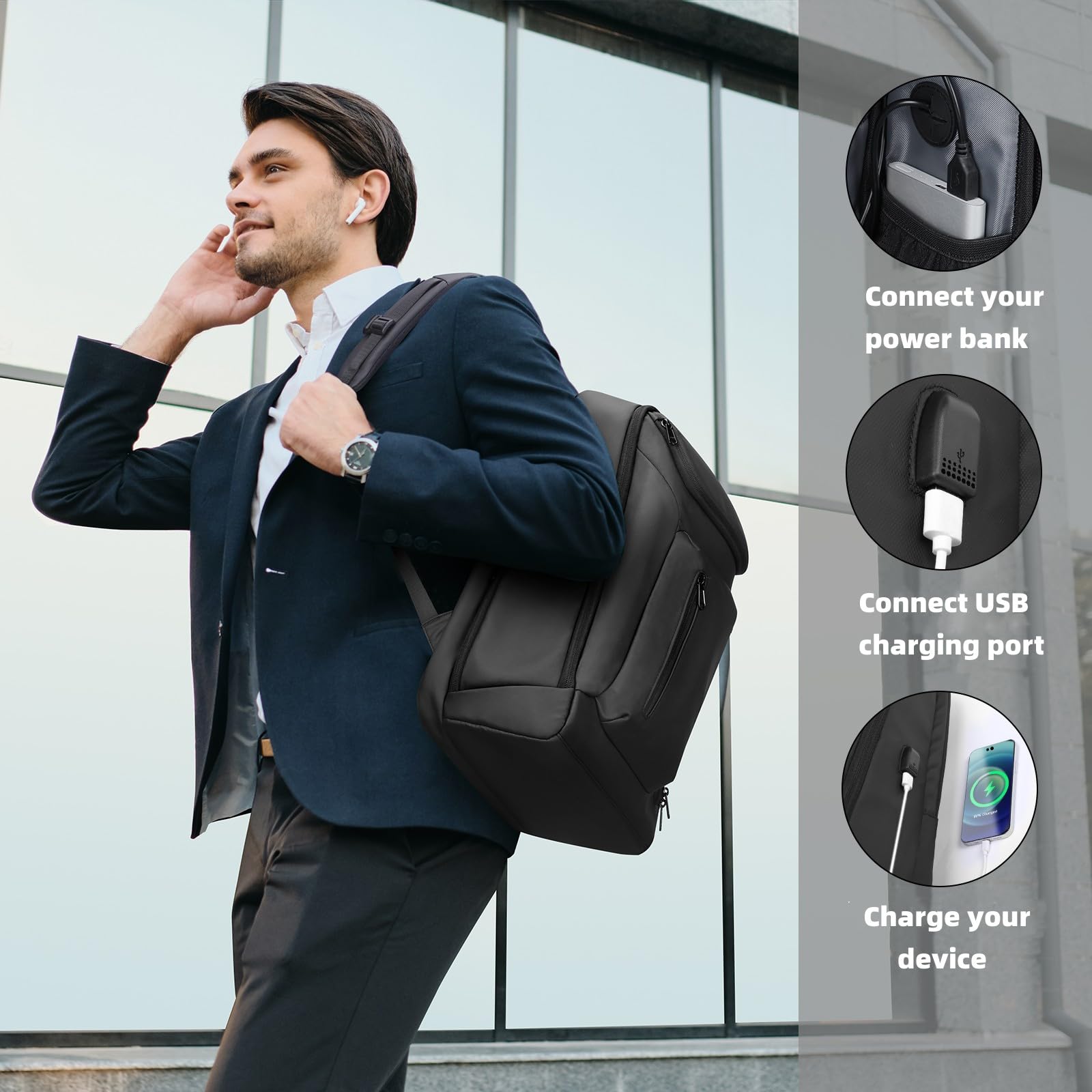 HOMIEE Business Smart Backpack - Waterproof & Slim 15.6 Inch Laptop Backpack with USB Charging Port - Durable High-Tech Daypack for Work, Travel & College - Black    Perfect for Professionals, Students & Commuters - Office, Business Trips & Daily Use