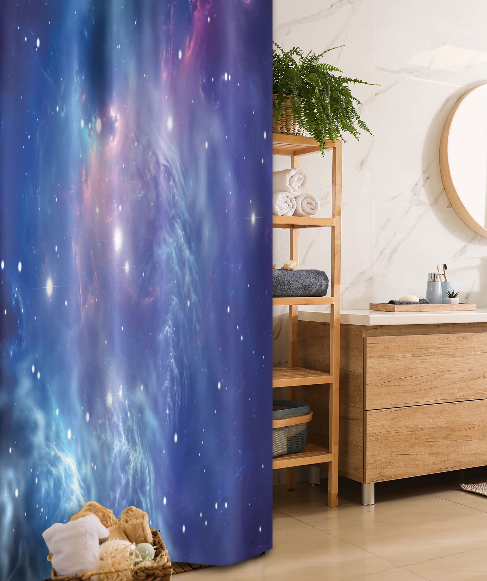 Ambesonne Outer Space Galaxy Shower Curtain - Nebula Star Clusters Astronomy Design, Purple Navy Fabric Bathroom Decor with Hooks, 36x72 Inches - Perfect for Space Themed Bathrooms & Sci-Fi Home Decor
