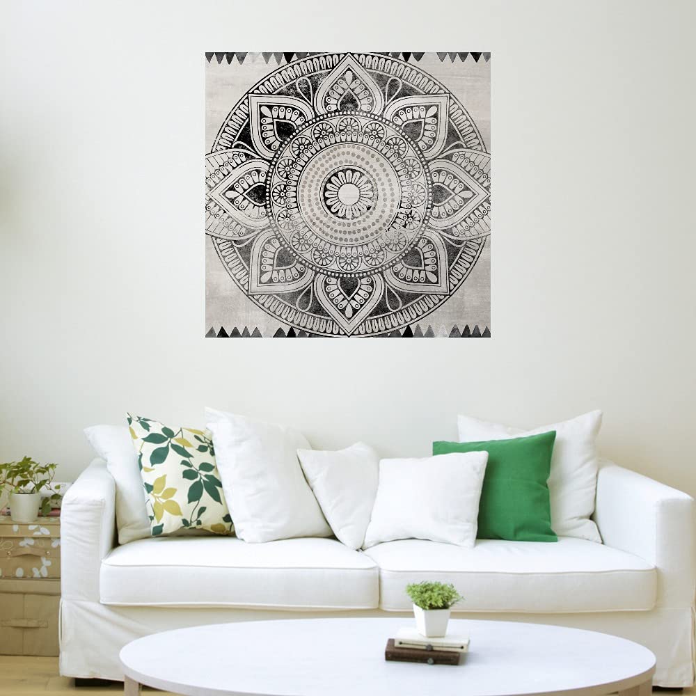 Hand-Painted Ethnic Tile Canvas Wall Art by Nikki Chu - 22x22 Inch Modern Home Decor for Living Room, Bedroom, Bathroom, Kitchen, Office & Dining - Ready to Hang - Perfect for Bohemian & Eclectic Interior Design Styles