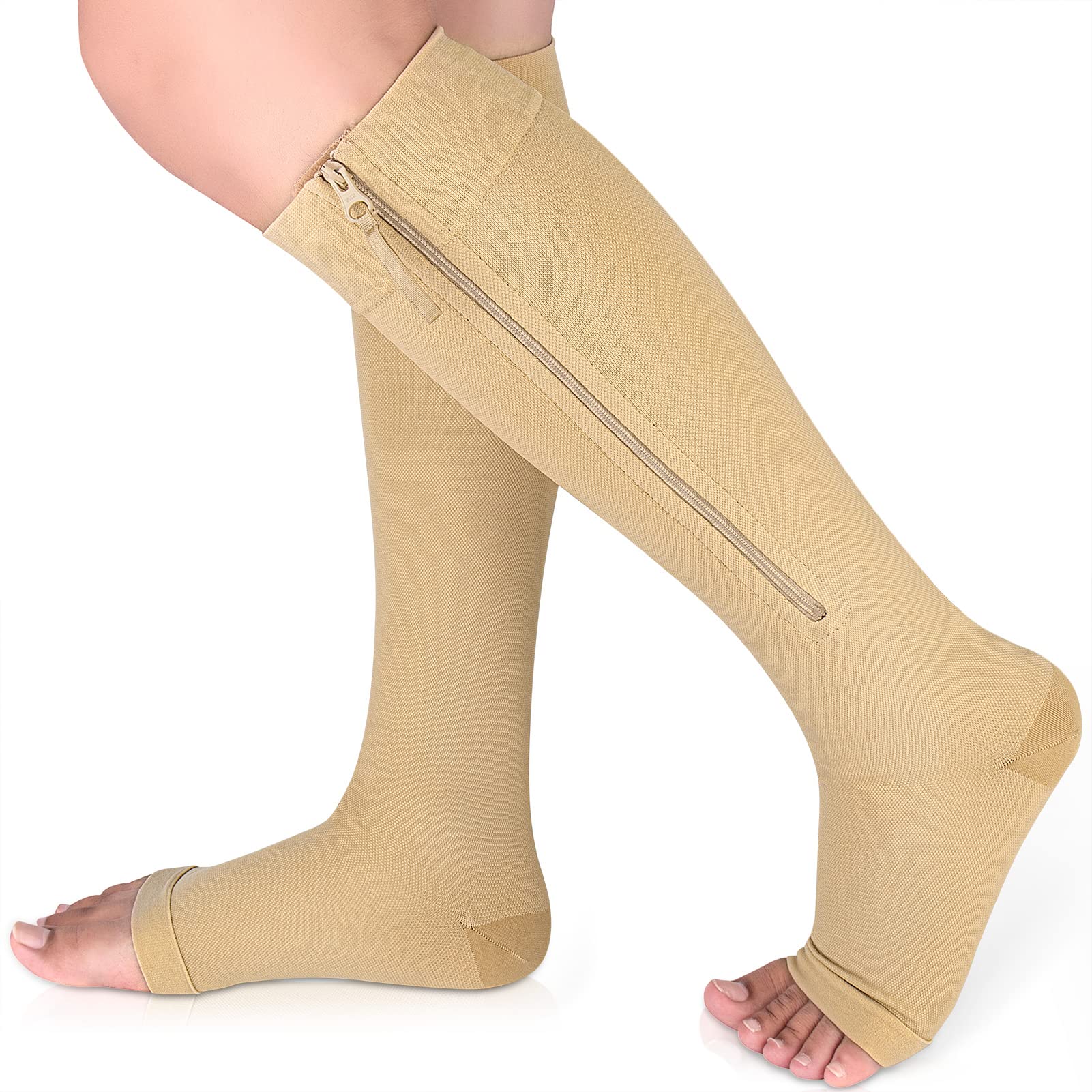 Ailaka Medical Compression Socks with Zipper - 15-20 mmHg Knee High Support Socks for Women & Men - Open Toe for Varicose Veins, Edema, Pregnancy & Nurse Recovery - Ideal for Hospital Work, Travel & Post-Surgery Comfort