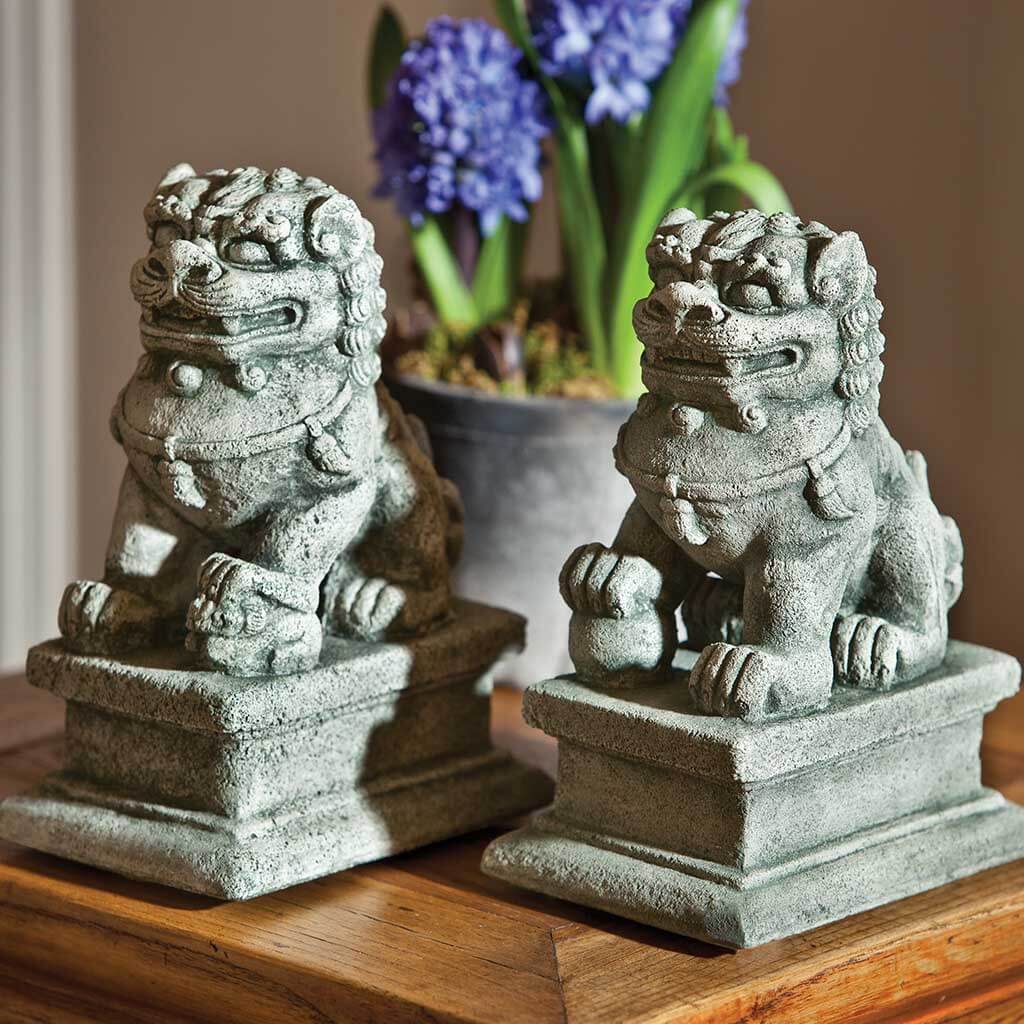 Campania International Small Temple Foo Dog Left and Right Set - Decorative Asian Guardian Lion Statues for Home, Office & Garden Feng Shui