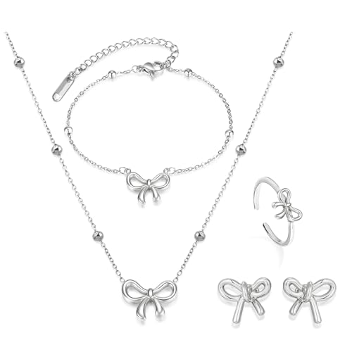 A2：silver bow jewelry set