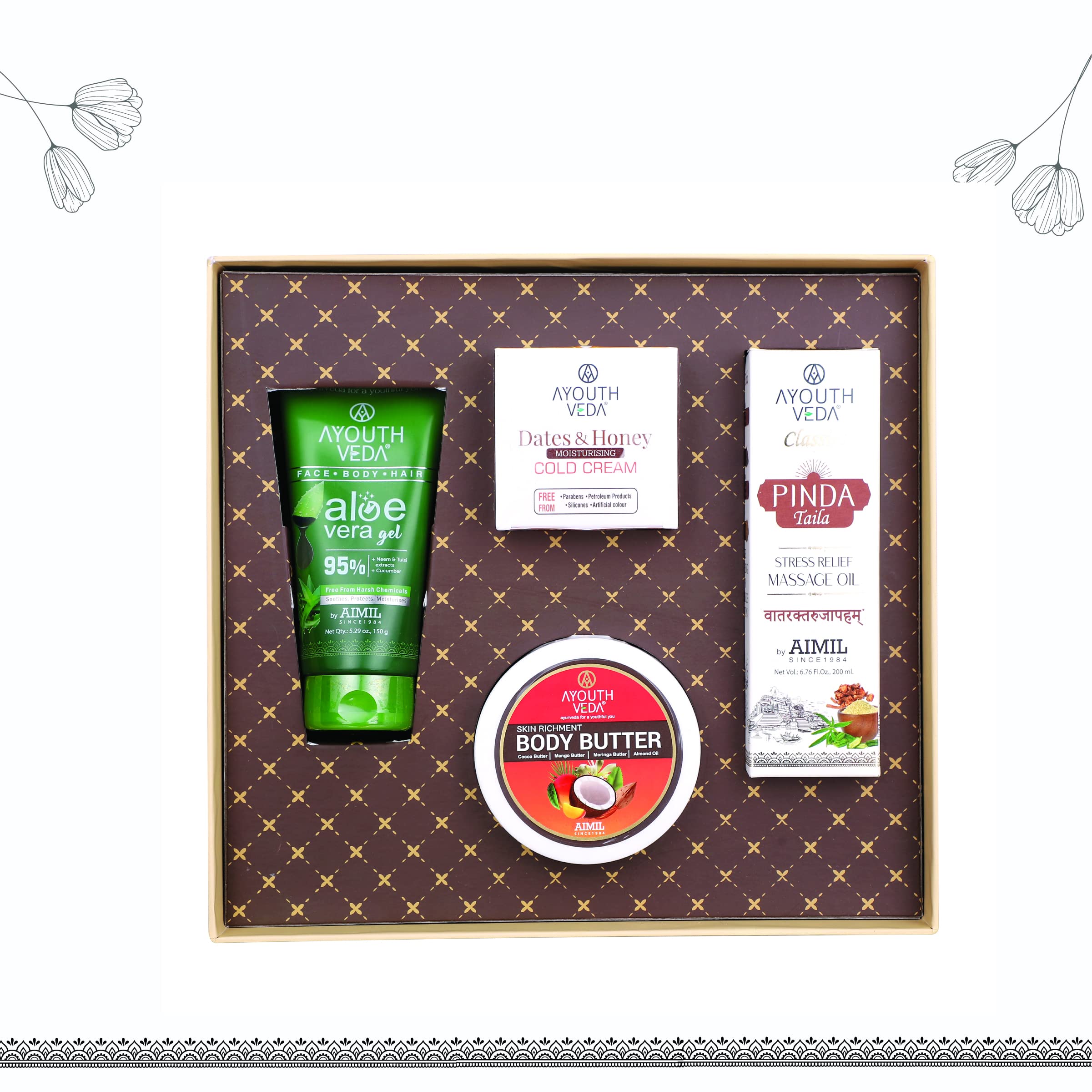 Ayurveda Body Care Gift Set - Moisturizing & Hydrating Skincare Kit with Shea Butter & Essential Oils | Valentine's Day, Birthday, Anniversary Gift Hamper (Pack of 4) | Perfect for Spa Nights, Self-Care Routines & Romantic Gifts
