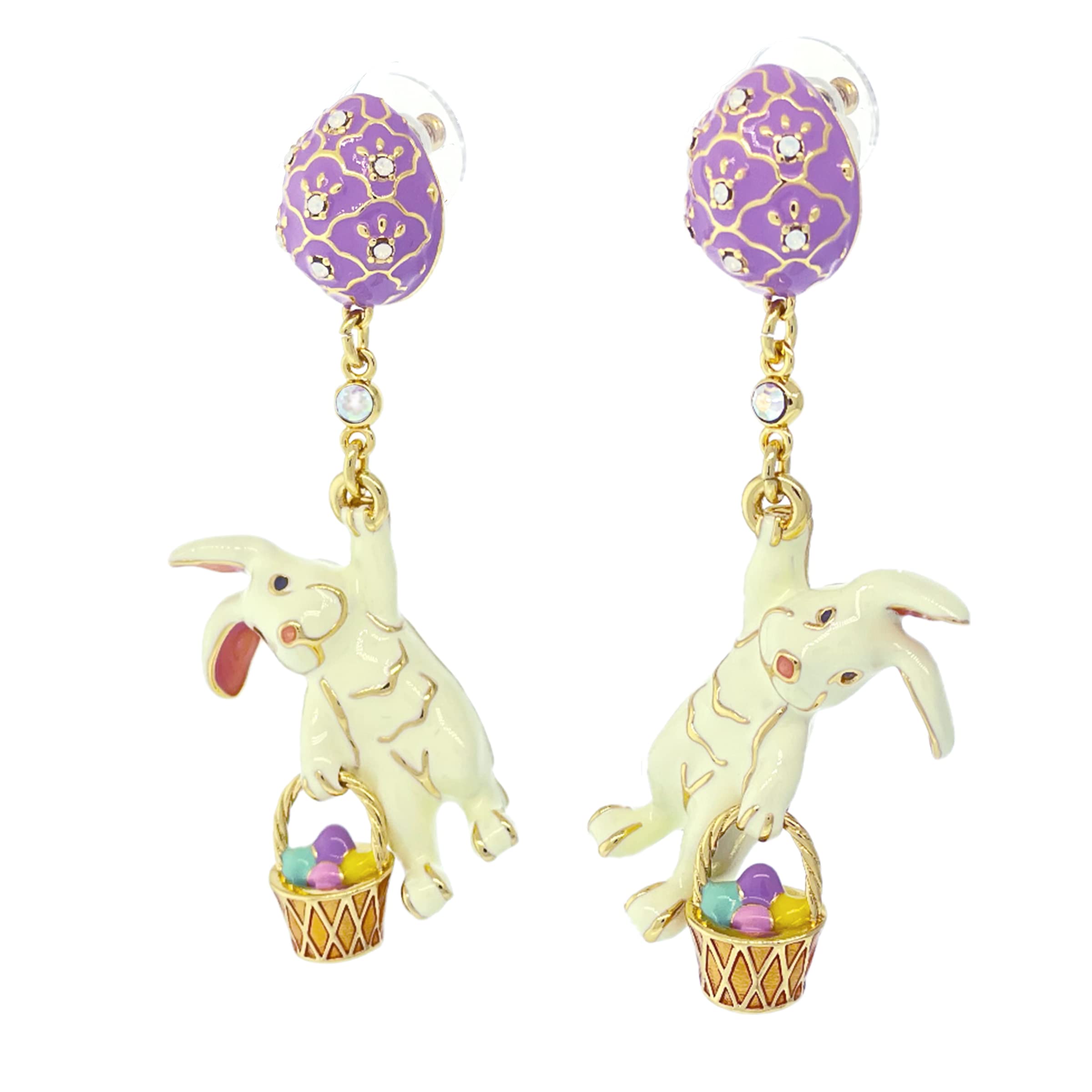 Handmade 18k Gold Plated Bunny & Egg Drop Earrings for Women - Elegant Easter Fashion Jewelry Gift for Girls | Perfect for Easter Celebrations, Parties & Spring Outfits