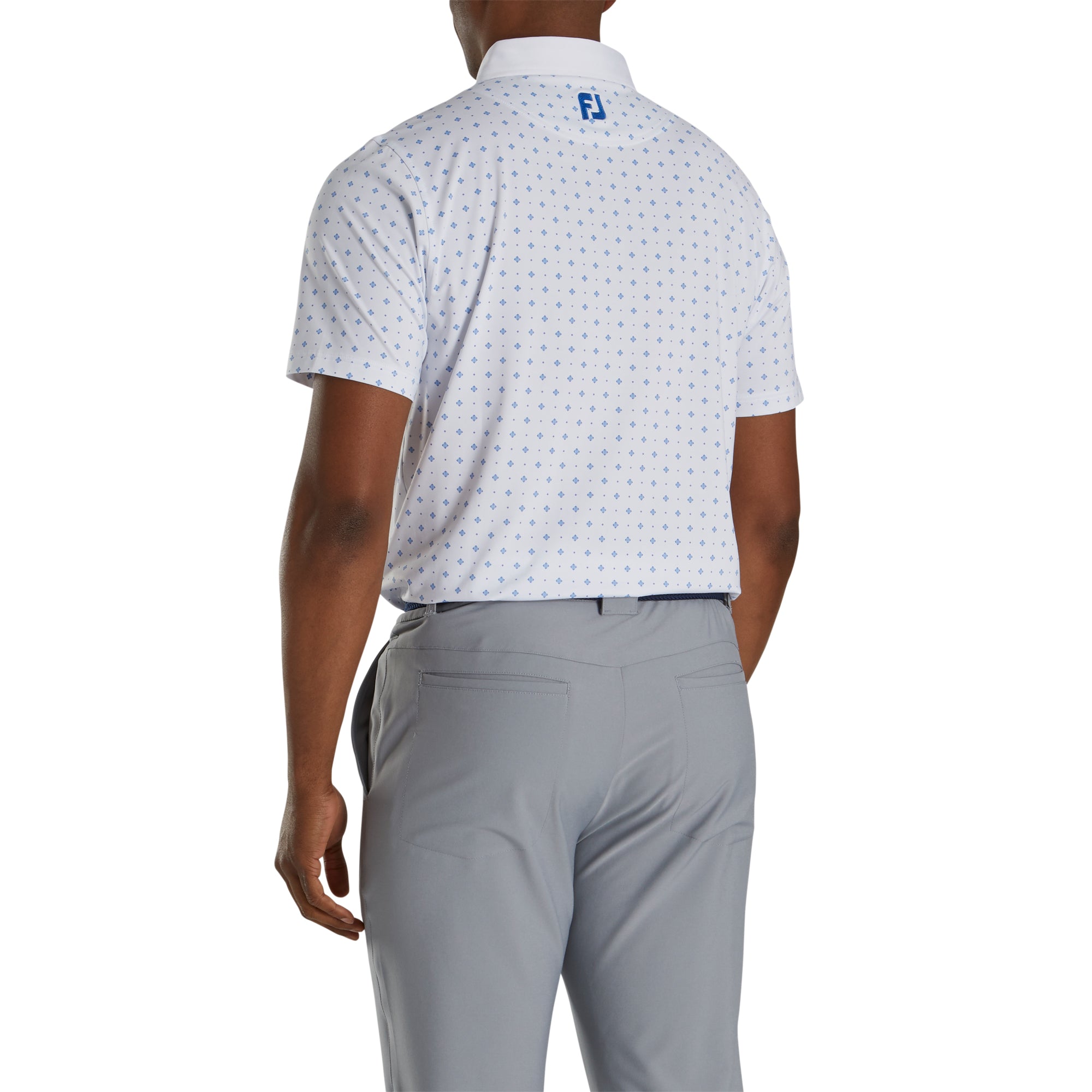 FootJoy Men's Athletic Fit Deco Print White Golf Polo Shirt - Breathable & Moisture-Wicking for Comfort on the Golf Course