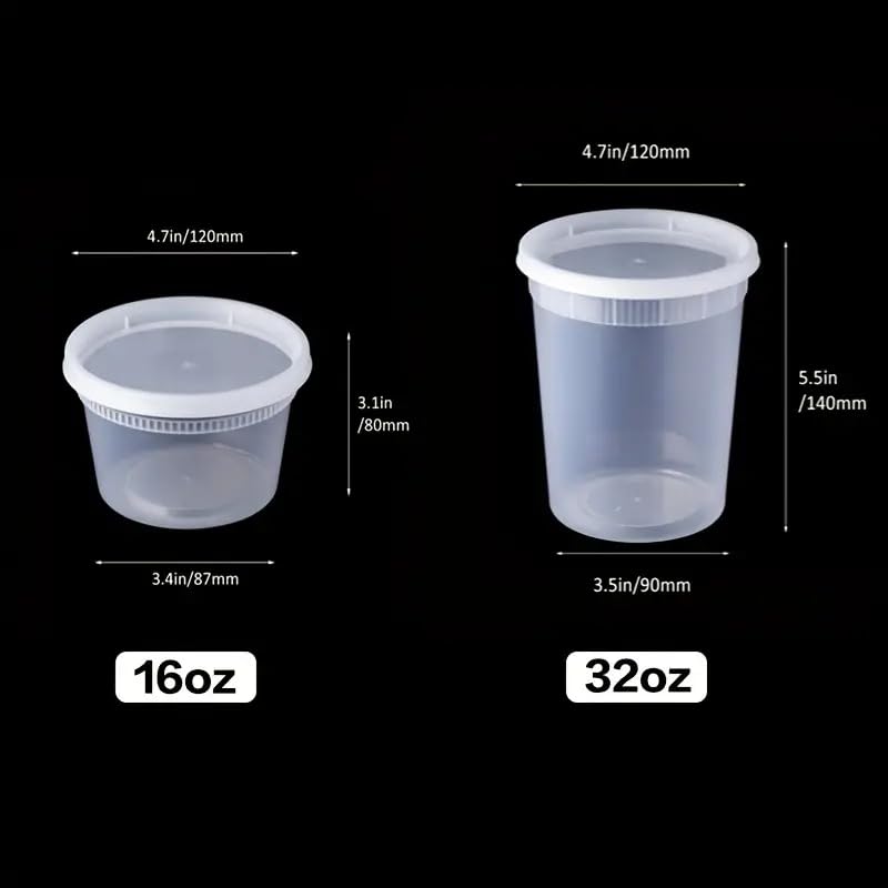24-Piece Food Storage Containers Set - 32 oz BPA-Free Plastic Deli Containers with Lids | Stackable, Leakproof & Microwave/Dishwasher/Freezer Safe | Perfect for Meal Prep, Soup, Slime & Leftovers Storage