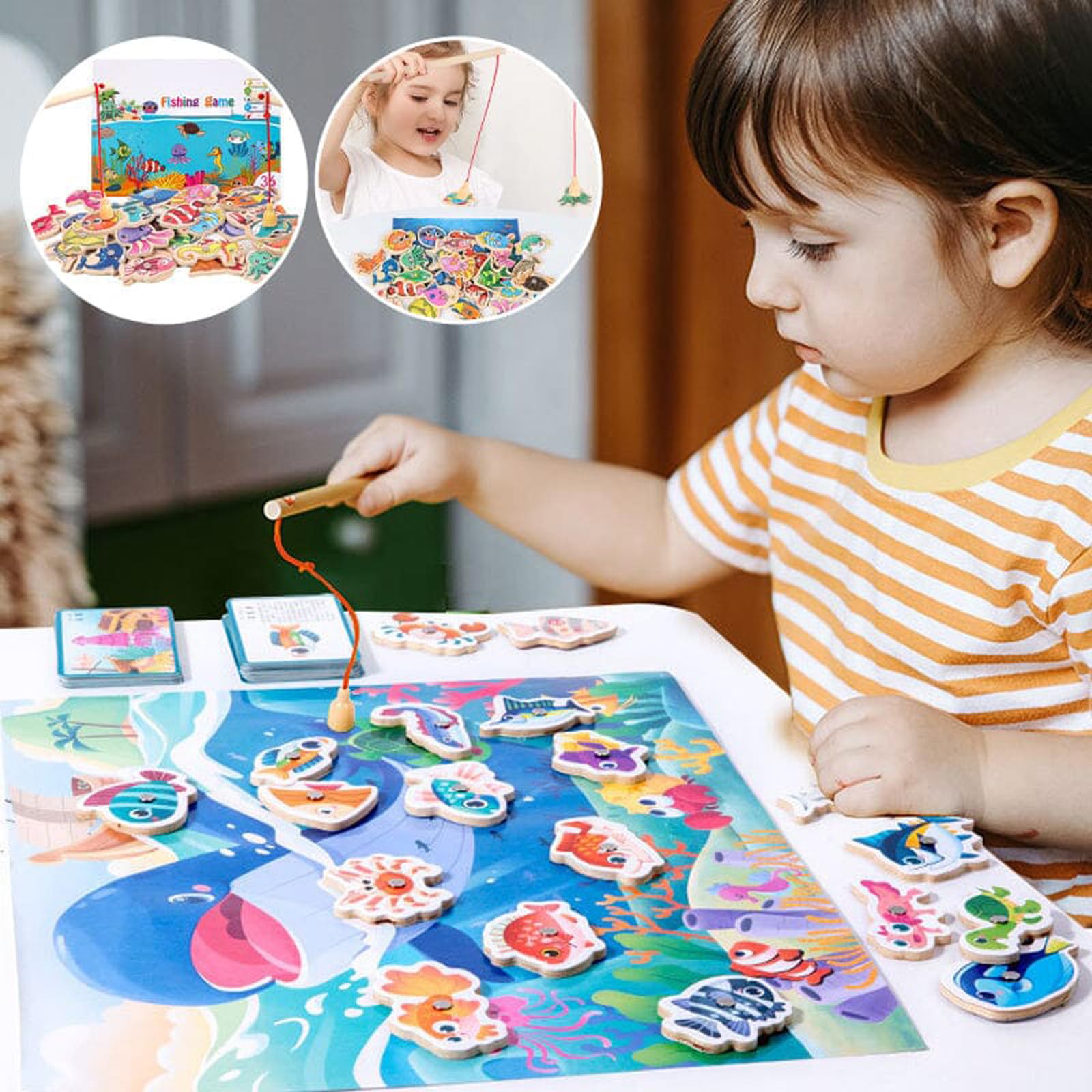 Magnetic Fishing Game for Kids - Wooden Toddler Toy for Fine Motor Skills & Preschool Learning - Fun Indoor Activity