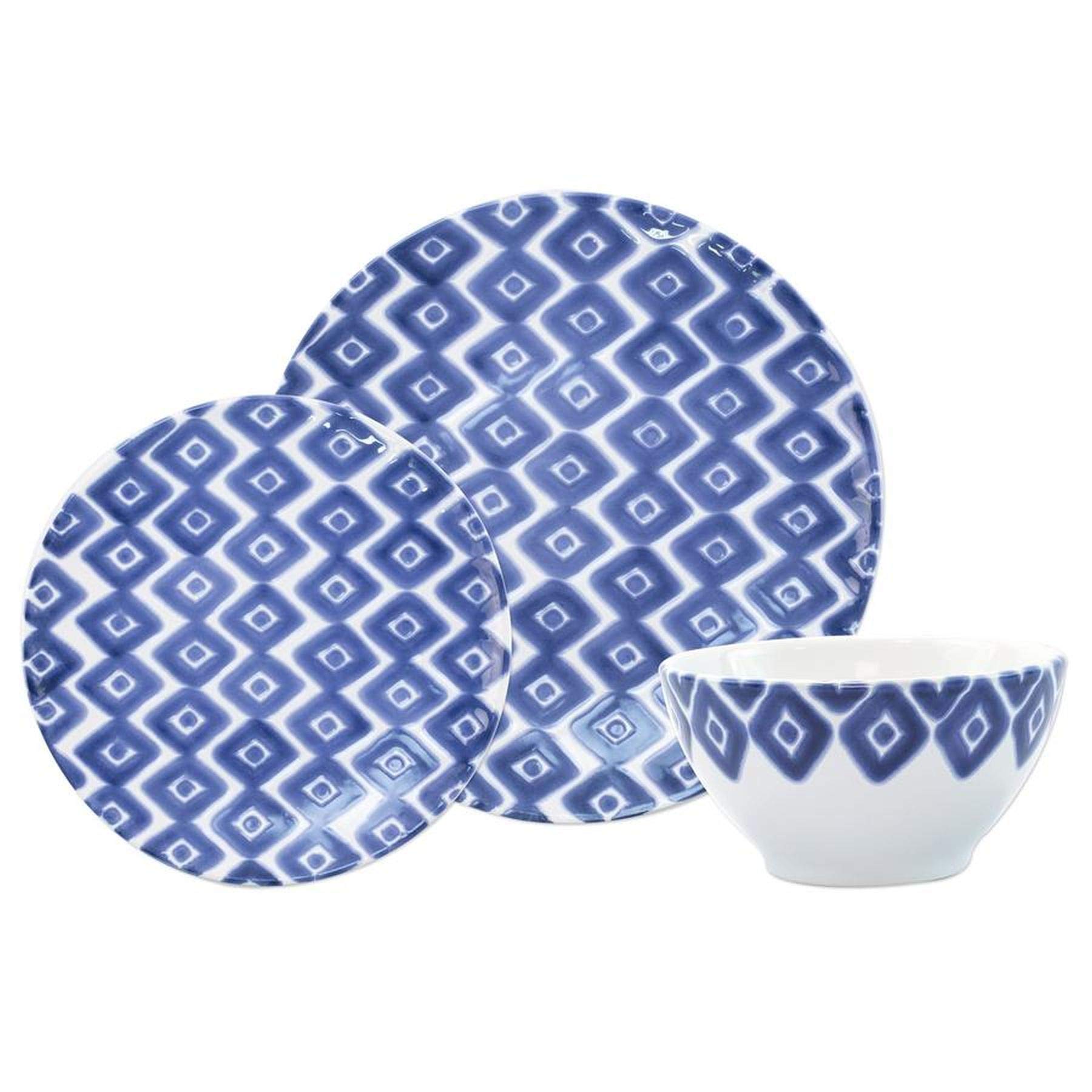 Vietri Viva Santorini Diamond 3-Piece Dinnerware Set - Ceramic Cereal Bowl & Salad/Dinner Plates for Elegant Dining, Wedding Registry & Home Entertaining