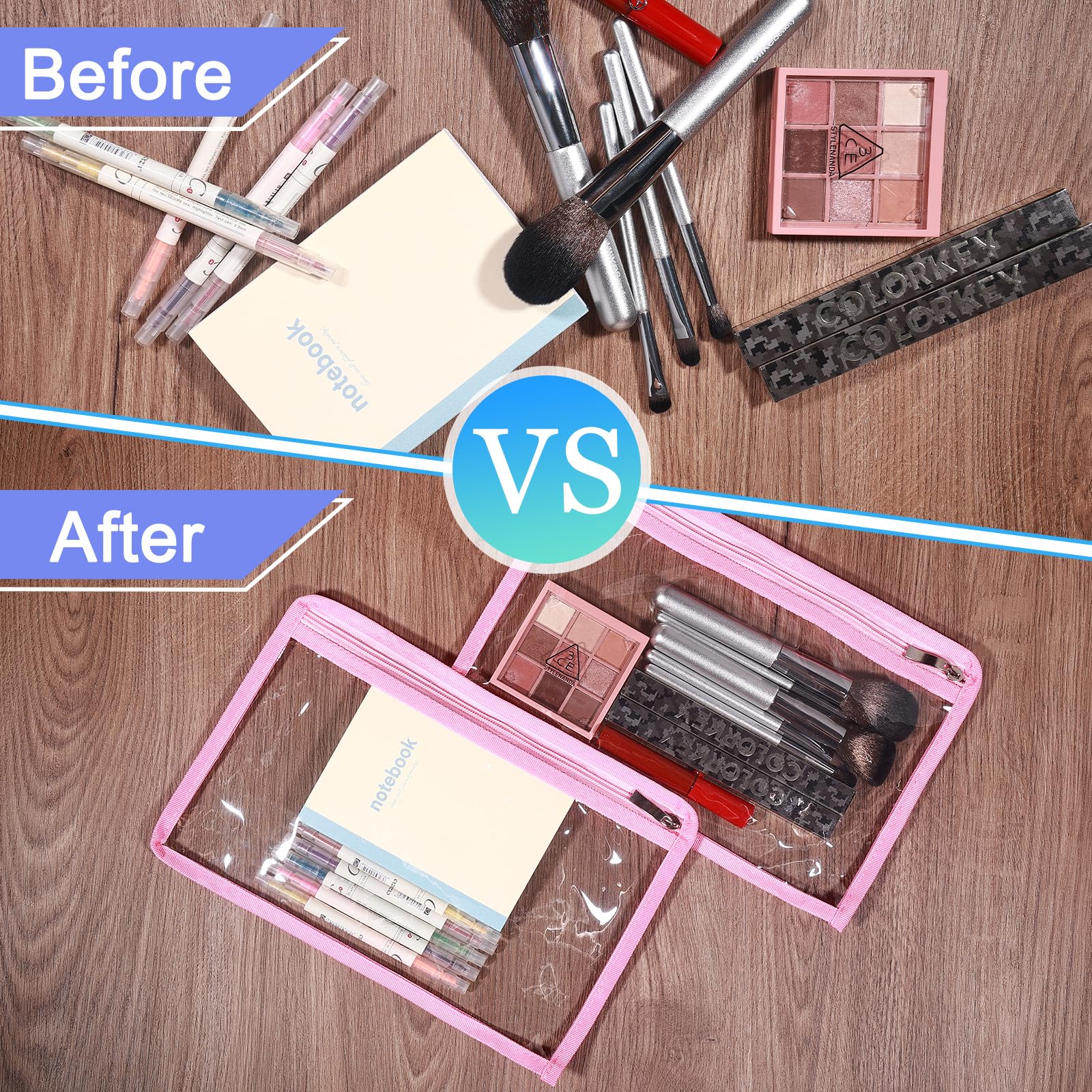 Zealor 6/12 Pack Clear Zipper Pouches - 12x8 Inch Waterproof Makeup Bags for Travel, Cosmetics & Medical Supplies | Portable PVC Organizer for Toiletries, Pencils & Outdoor Essentials