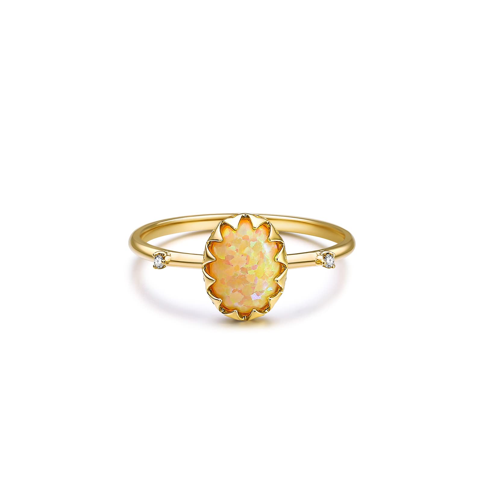 14K Solid Gold Yellow Opal & Diamond Jewelry Set - Necklace & Ring, October Birthstone, Promise & Engagement Ring, Dainty Everyday Jewelry for Women, Wife, Girlfriend - Anniversary, Birthday Gift (16+2 Inch Necklace, Size 7 Ring) | Perfect for Date Nights, Weddings, Special Occasions & Daily Wear