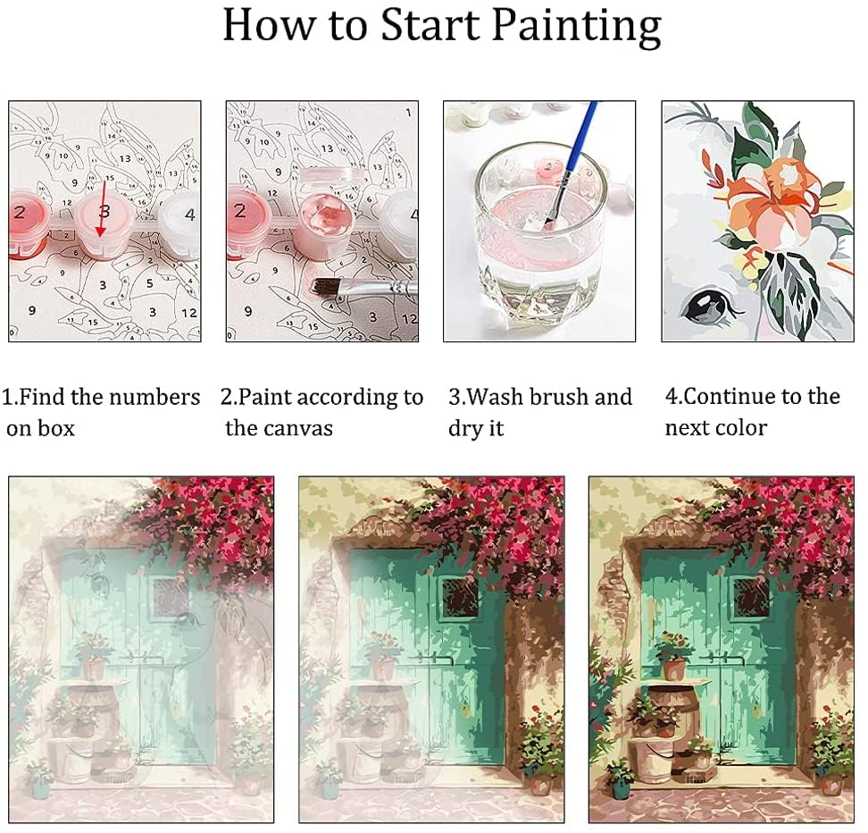 Eniref Blue Door with Flower Paint by Numbers Kit for Adults Beginners - 16x20 Inch Acrylic Painting Set for Home Wall Decor | DIY Art Therapy, Relaxation & Gift Idea