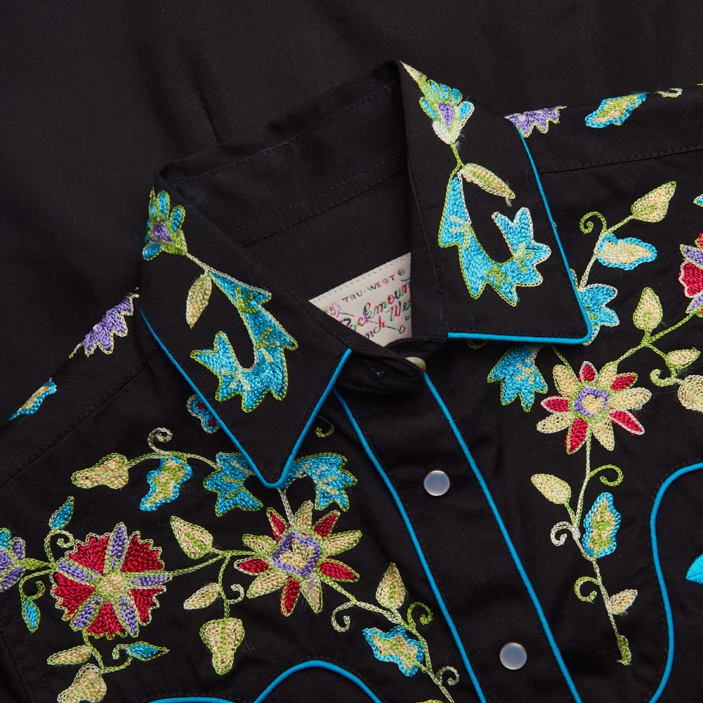 Stylish Black Floral Western Shirt for Women & Men - Perfect for Country Rodeos, Music Festivals and Casual Outfits