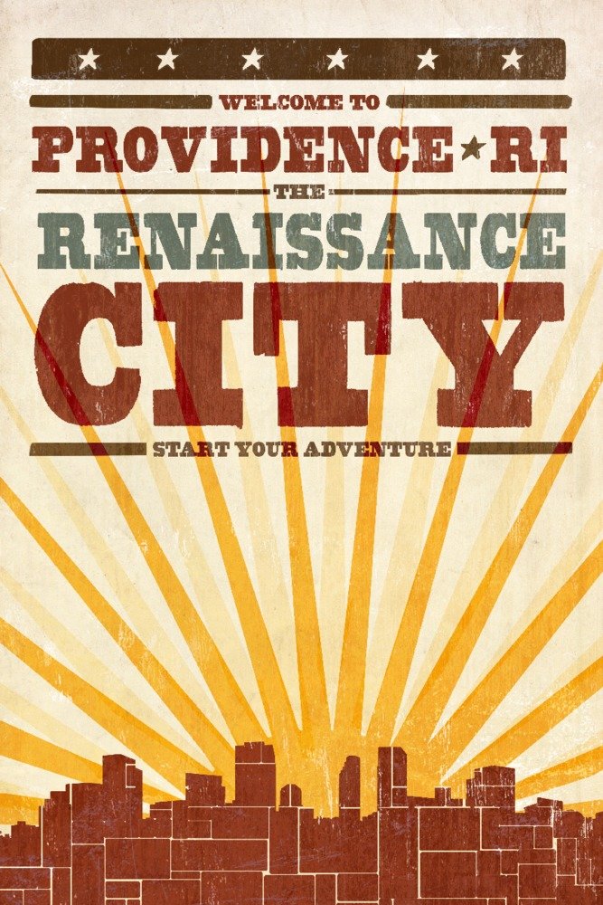 Providence Rhode Island Skyline Sunburst Metal Wall Art - 12x18 Gallery Quality Aluminum Print - Perfect for Home, Office & Gift Decor