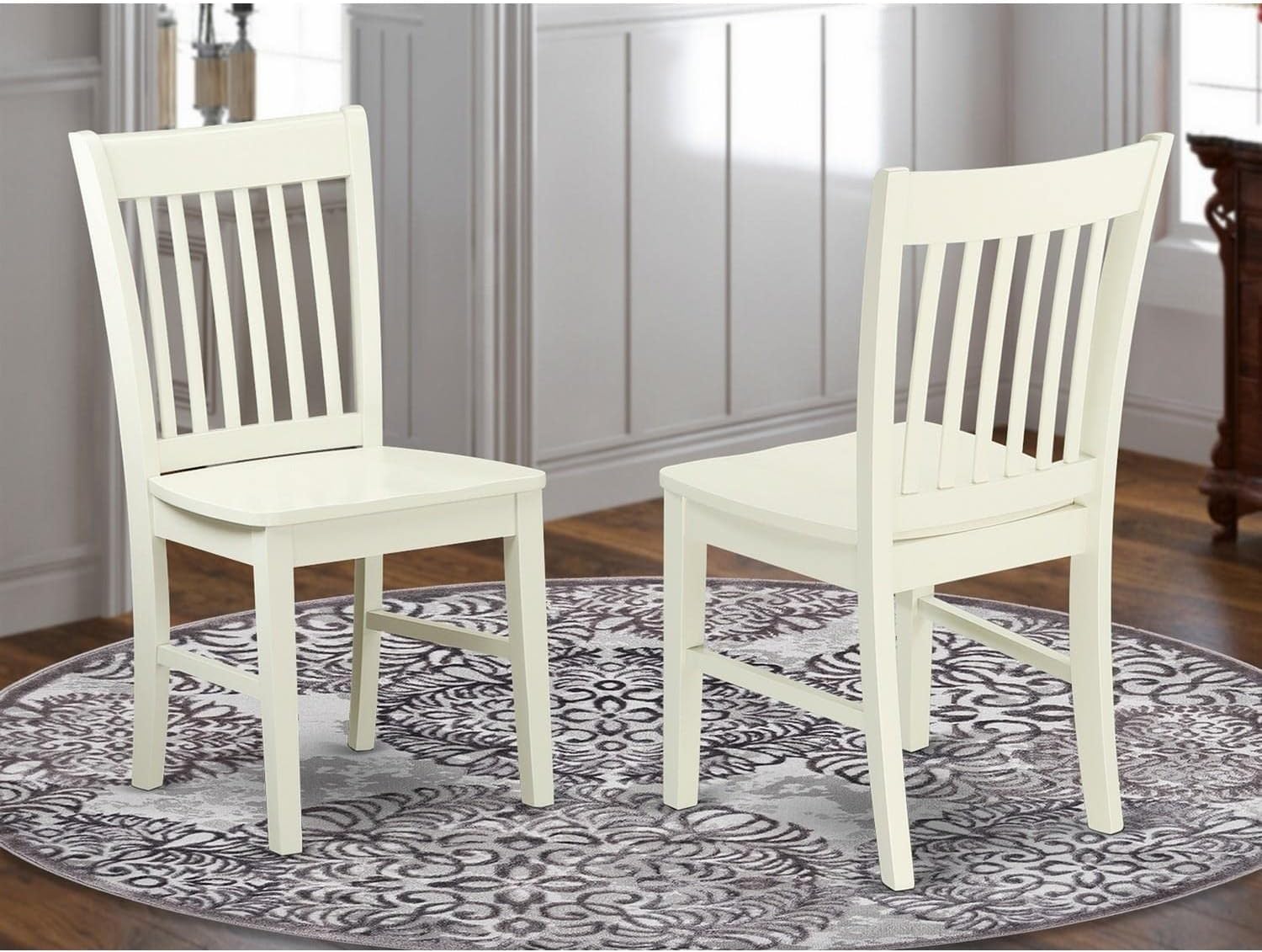 East West Furniture Norfolk Dining Room Chairs Set of 2 - Solid Wood Slat Back Chairs with Comfortable Seat in Linen White | Perfect for Kitchen, Dining Room, and Breakfast Nook