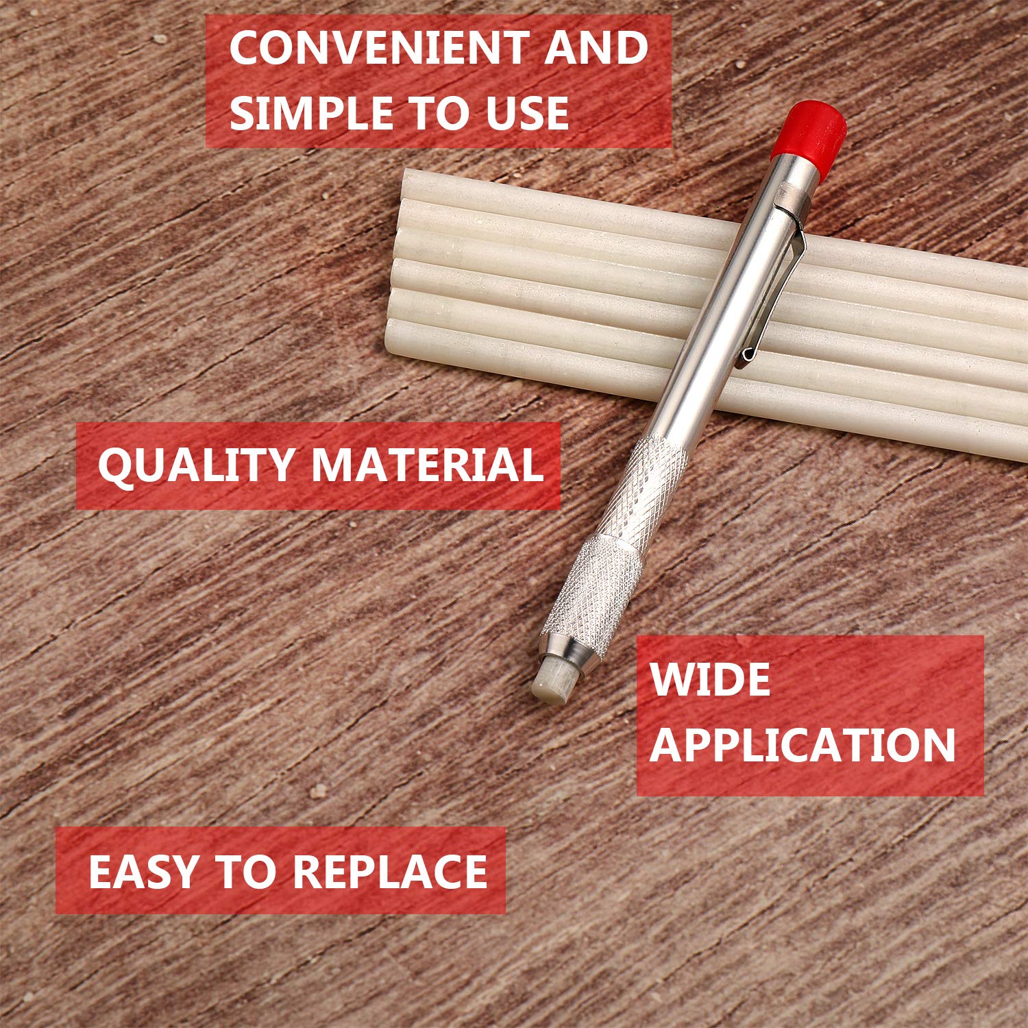 2-Piece Soapstone Pencil Holder Set with 12 Refills - Round Welding Marker & Chalk Pencil for Metal, Aluminum & Cast Iron - Removable Marking Tool for Construction, Metalworking & DIY Projects