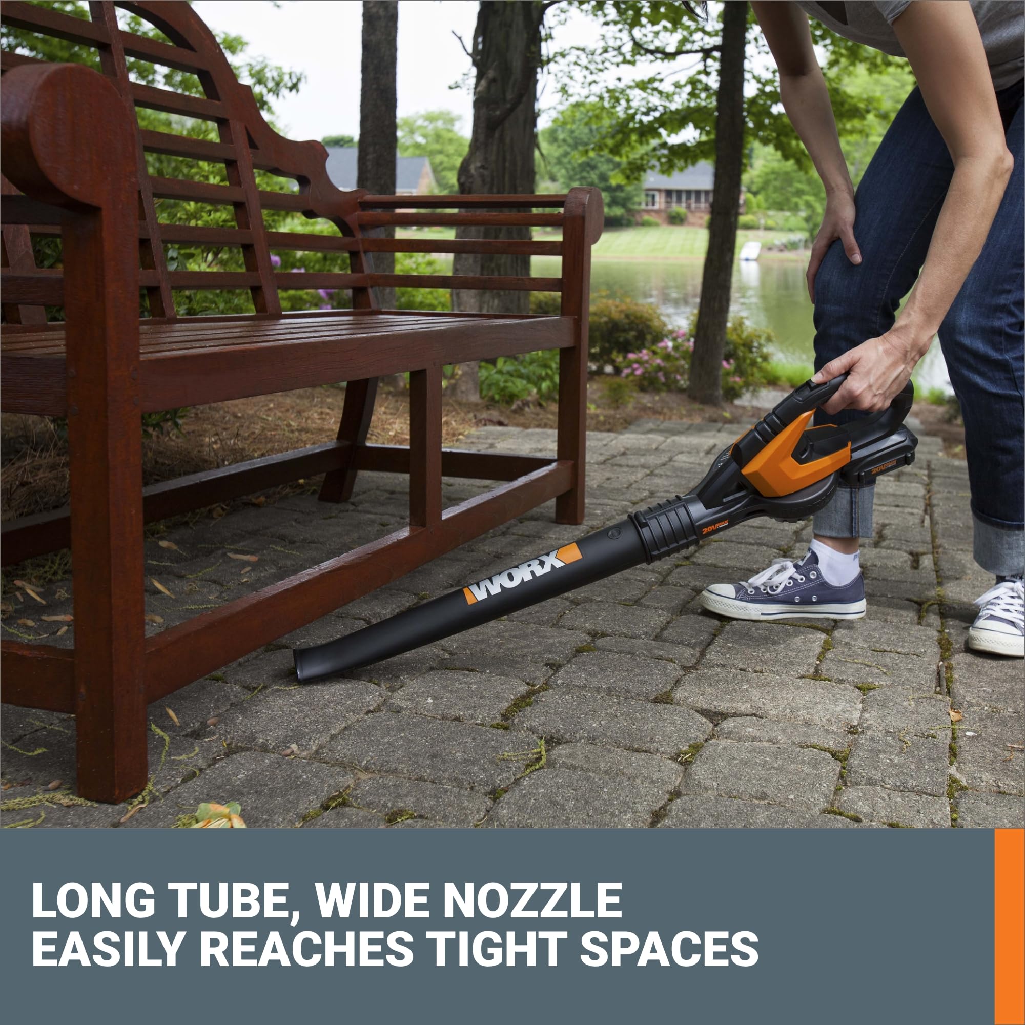 WORX 20V Cordless Leaf Blower WG545.1 - 120 MPH High Speed Airflow, Long Nozzle for Tight Spaces, 9 Attachments Included with Battery & Charger - Perfect for Yard Cleaning, Patio Maintenance, and Indoor Dust Removal