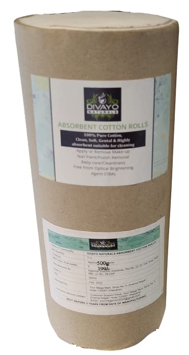 DIVAYO NATURALS 100% Pure Sterilized Cotton - 500g | Hypoallergenic & Bacteria-Free | Perfect for Baby Care, First Aid & Makeup Removal