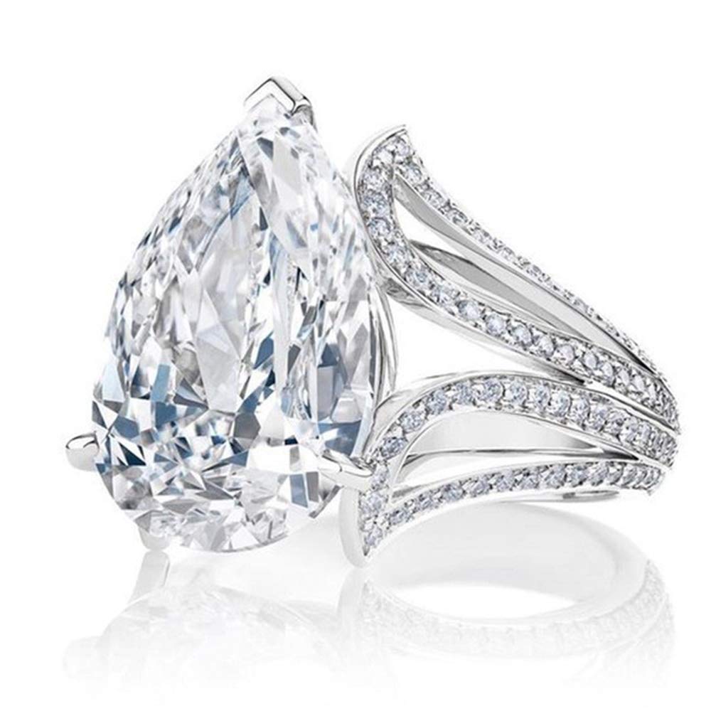 925 Sterling Silver Teardrop Halo Cubic Zirconia Ring - Shiny Full Diamond Multi Row Eternity Band for Women (Size 6) | Perfect for Engagement, Wedding & Anniversary Gifts