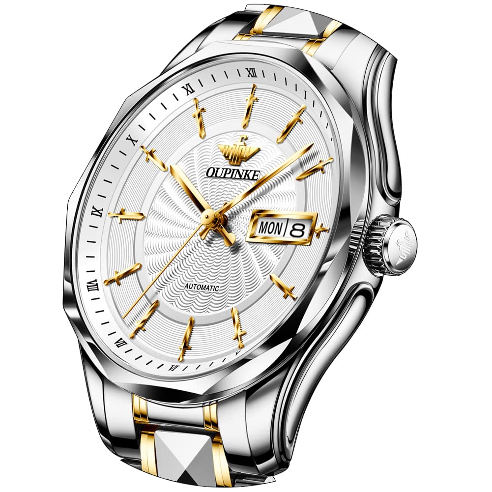 OUPINKE Men's Automatic Self-Winding Mechanical Watch - Stainless Steel Waterproof Analog Date Dress Wristwatch for Business & Formal Occasions
