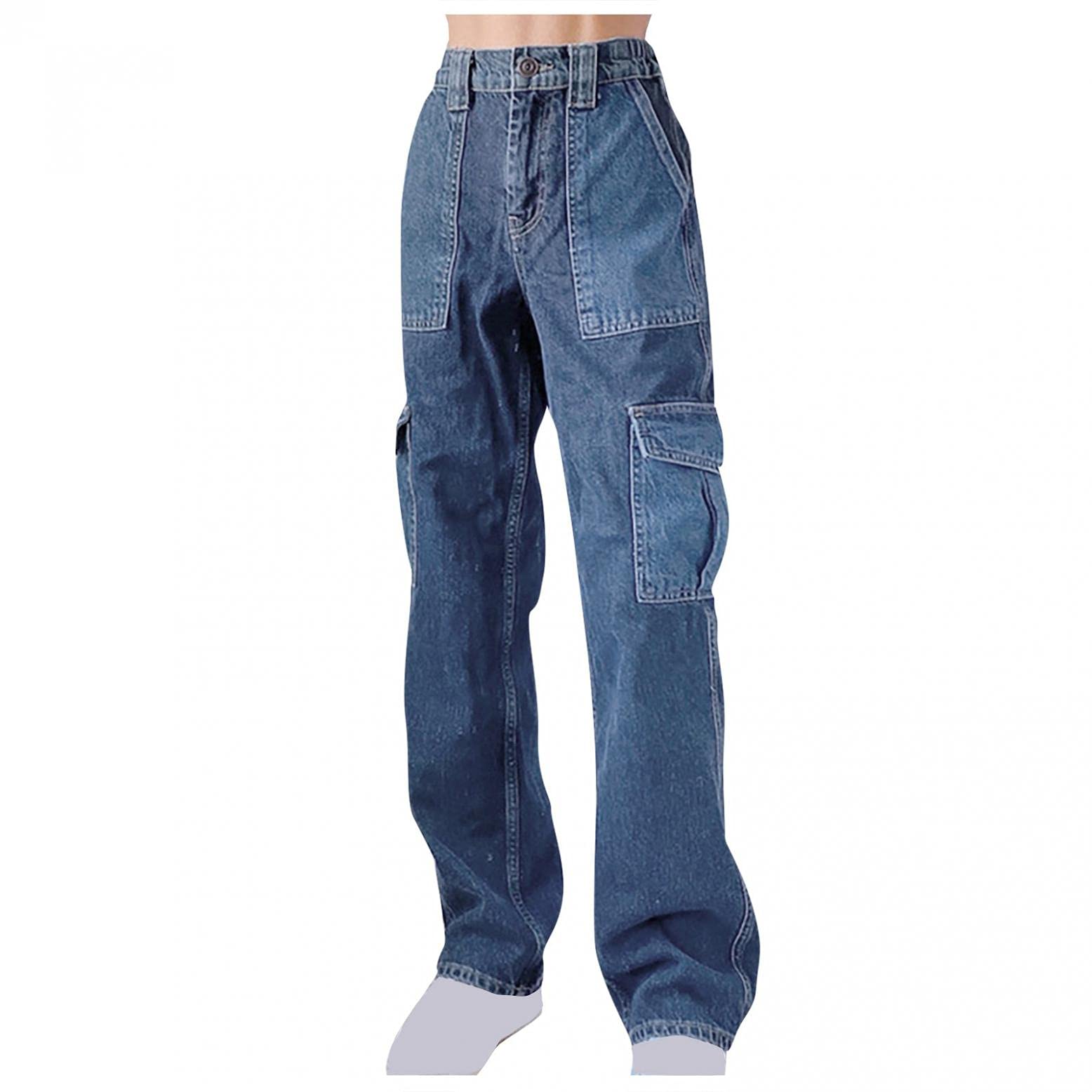 **Women's Loose Fit Boyfriend Jeans - Plus Size Baggy Denim Pants with Retro Cargo Pockets | Vintage Streetwear for Casual & Everyday Wear**
