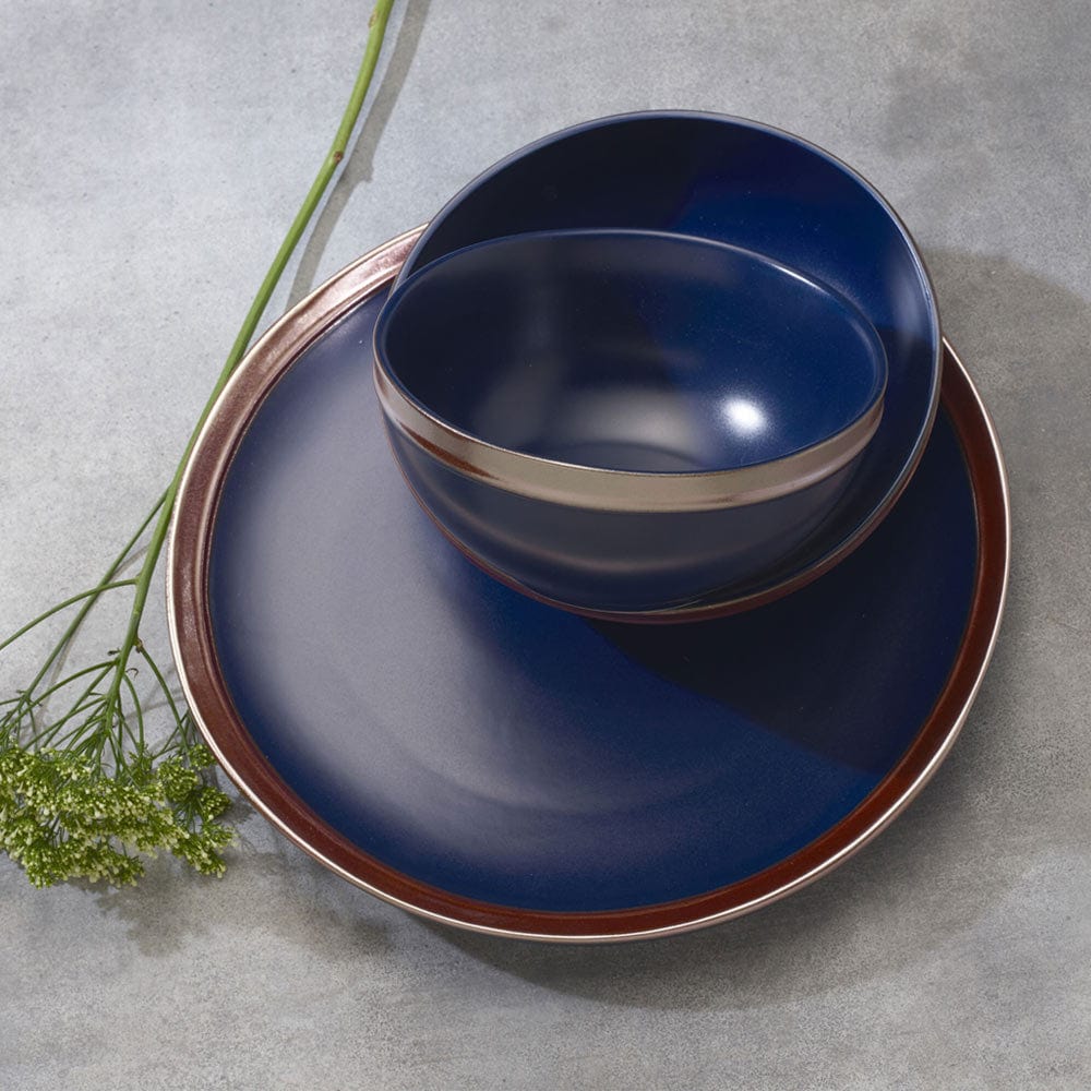 Miller Blue 12-Piece Dinnerware Set - Service for 4 People, Porcelain Plates & Bowls for Everyday Dining, Family Meals & Dinner Parties