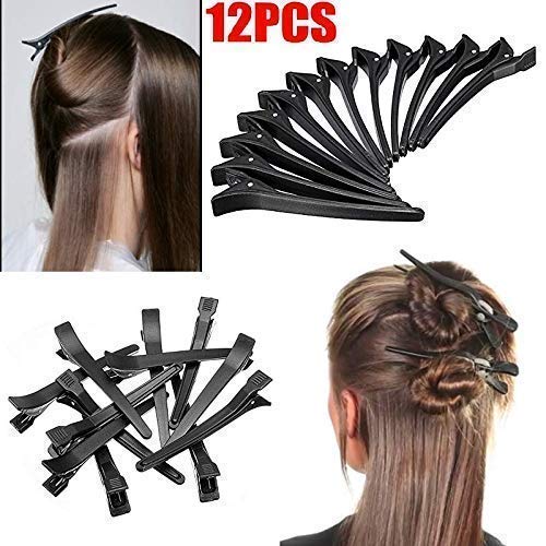 **Professional Salon Hair Styling Clips for Women - Set of 12 Black Hair Sectioning Clips for Hairdressing, Styling & Salon Use - Perfect for Braiding, Coloring & Updos**