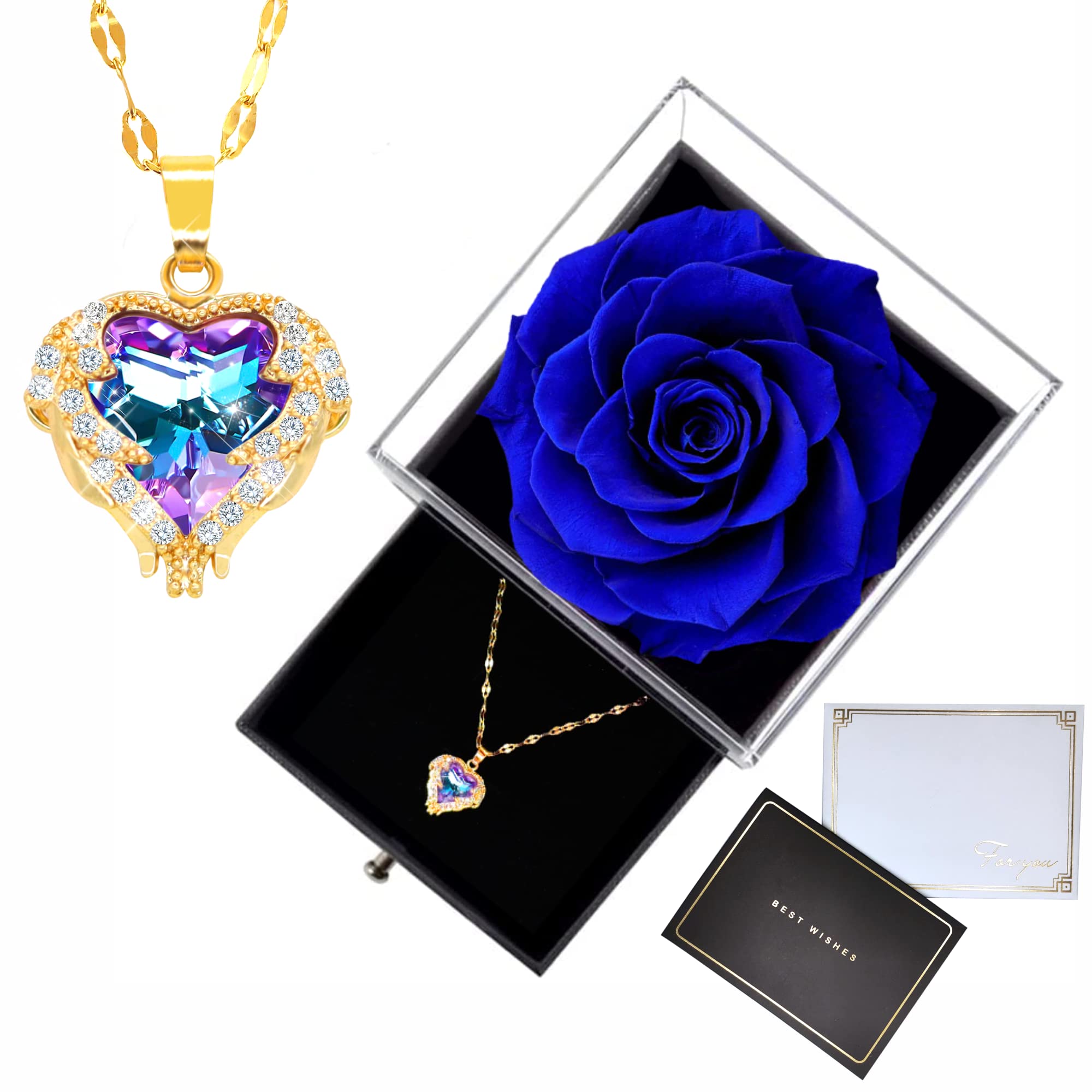 BIUXDI Eternal Blue Rose Heart Necklace - Romantic Jewelry Gift for Women, Girlfriend, Wife, Mom, Best Friend - Perfect for Birthday, Anniversary, Mother's Day - Ideal for Date Nights, Weddings & Special Occasions