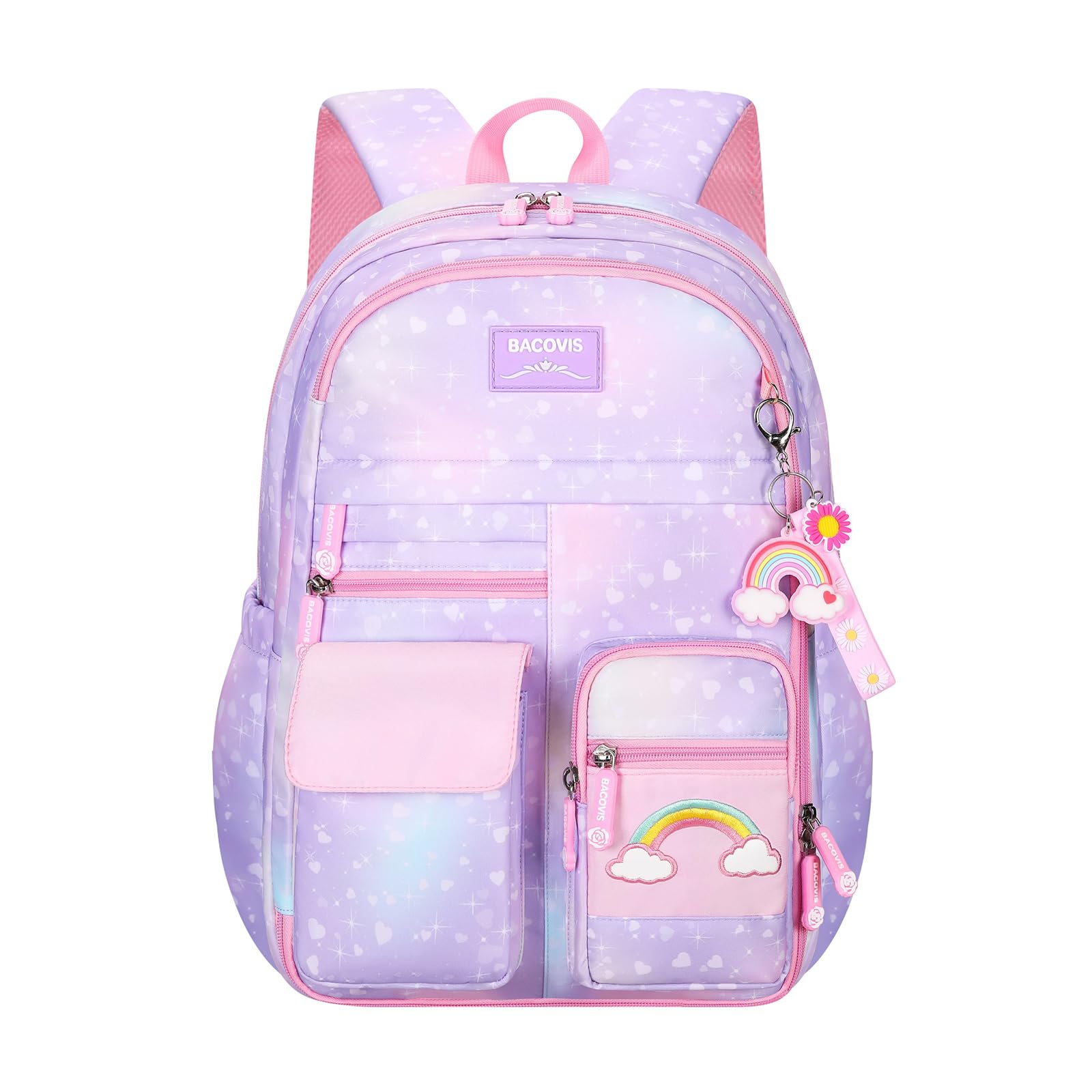 Girls School Backpack with Compartments - Purple for Elementary Students & Daily Use