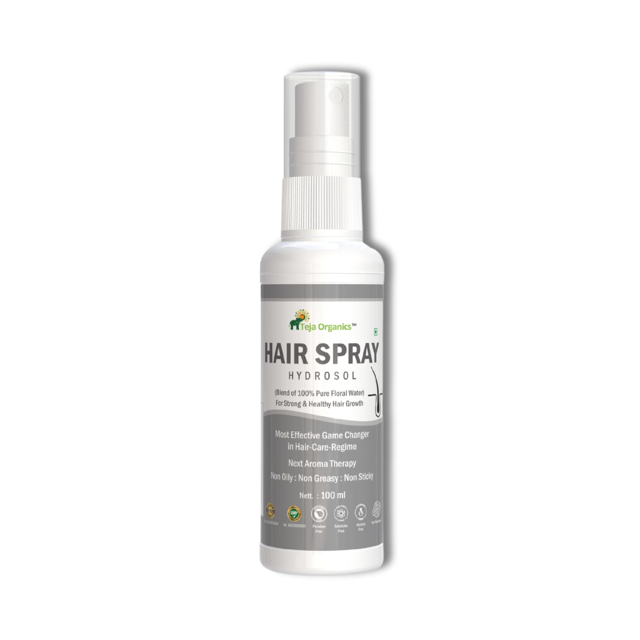 Teja Organics Hydrosol Hair Spray 100ml - Natural Hair Growth Treatment for Strong & Healthy Hair | Perfect for Daily Styling & Scalp Care