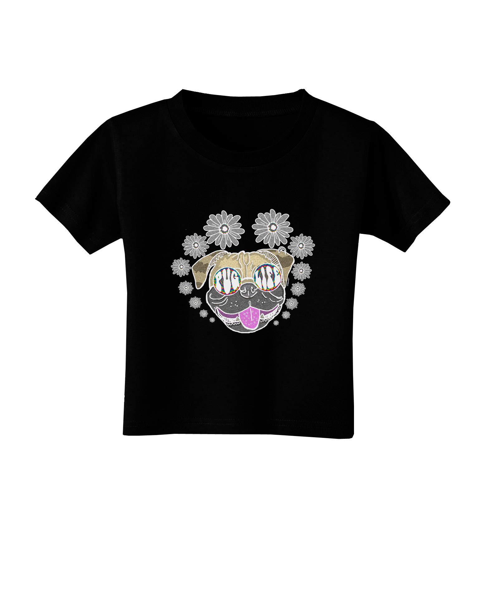 TOOLOUD Pug Life Hippy Dark Toddler T-Shirt - Cute Dog Lover Outfit for Boys & Girls - Perfect for Playdates, Birthday Parties & Casual Wear