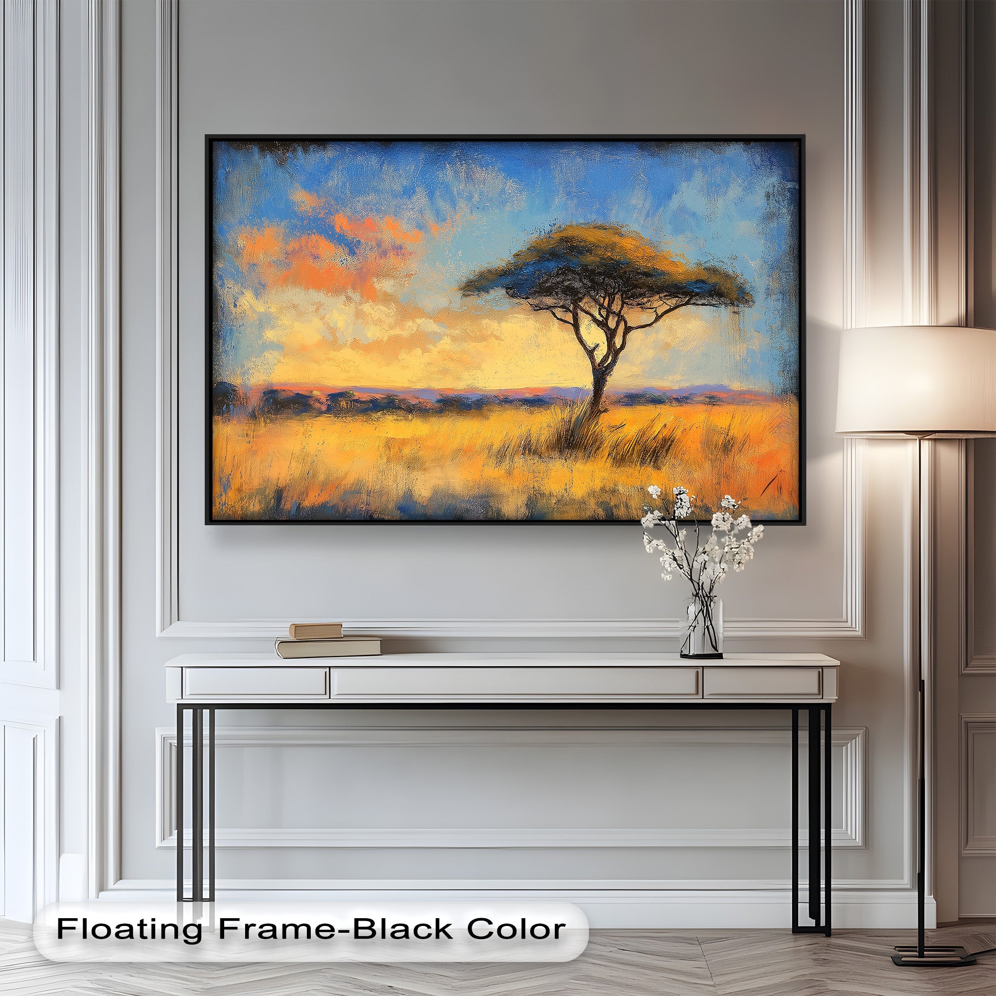 African Savannah Tree Wall Art - Handmade Landscape Oil Painting for Living Room & Bedroom Decor