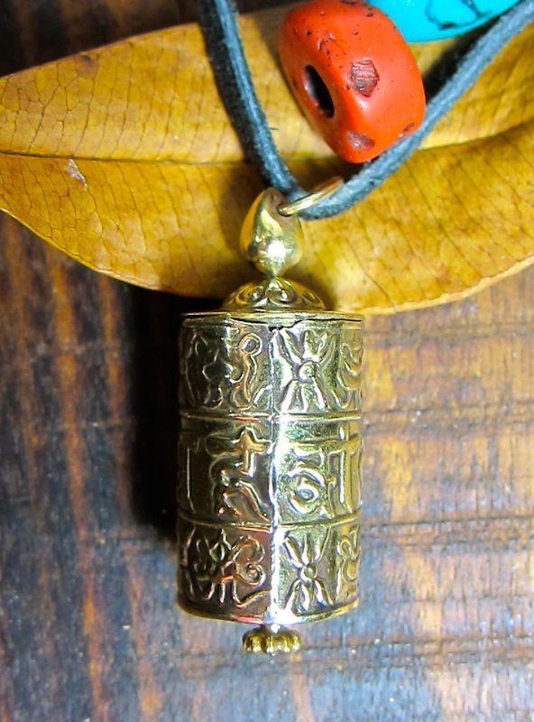 Handmade Brass Prayer Wheel Pendant - Tibetan Buddhist Meditation Necklace for Spiritual Protection & Blessings | Perfect for Yoga, Mindfulness Practice & Gift Giving