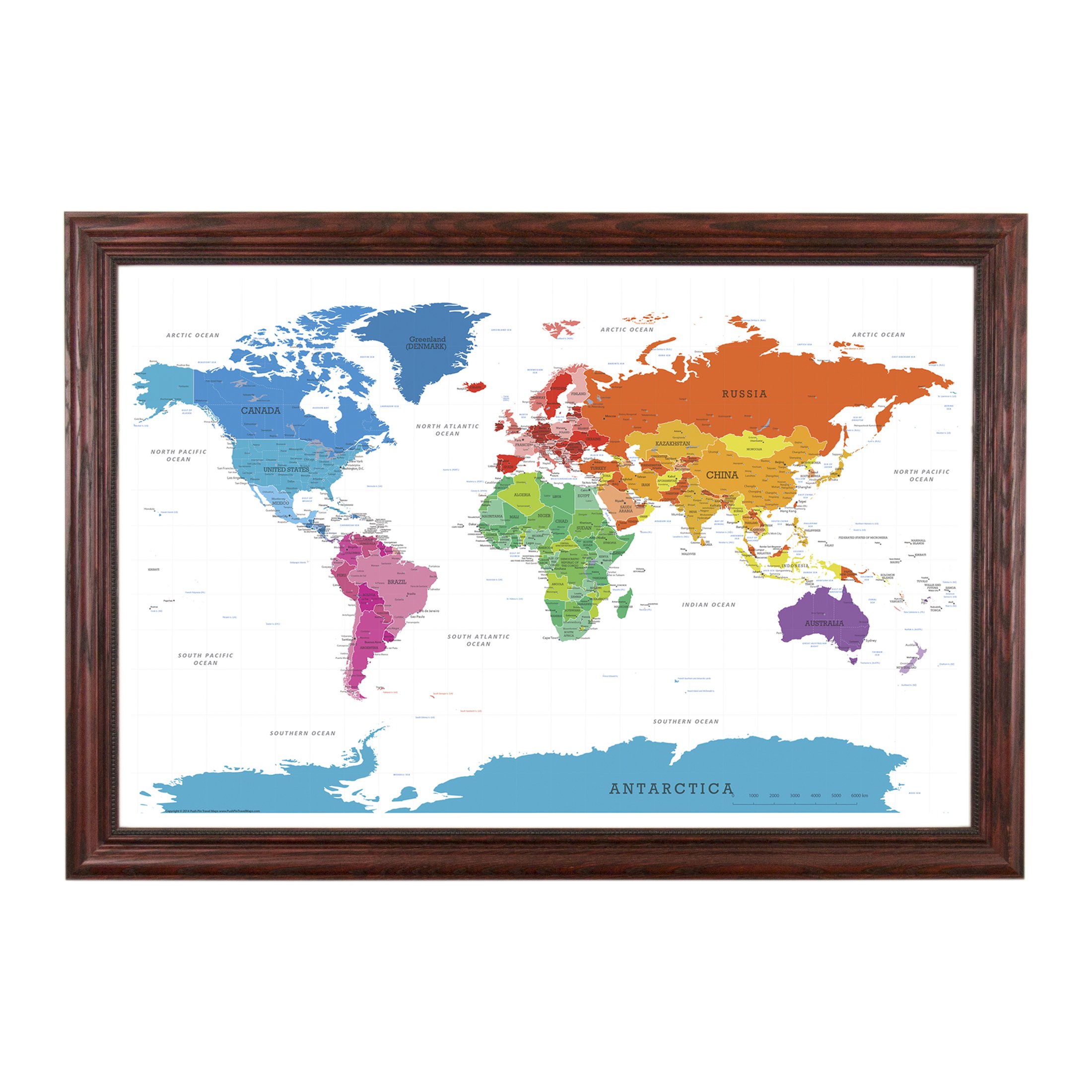 Premium Push Pin Travel Map - 27.5x39.5 Inch Colorful World Map with Solid Cherry Wood Frame & Pins | Perfect for Home Decor, Office Wall Art & Travel Planning