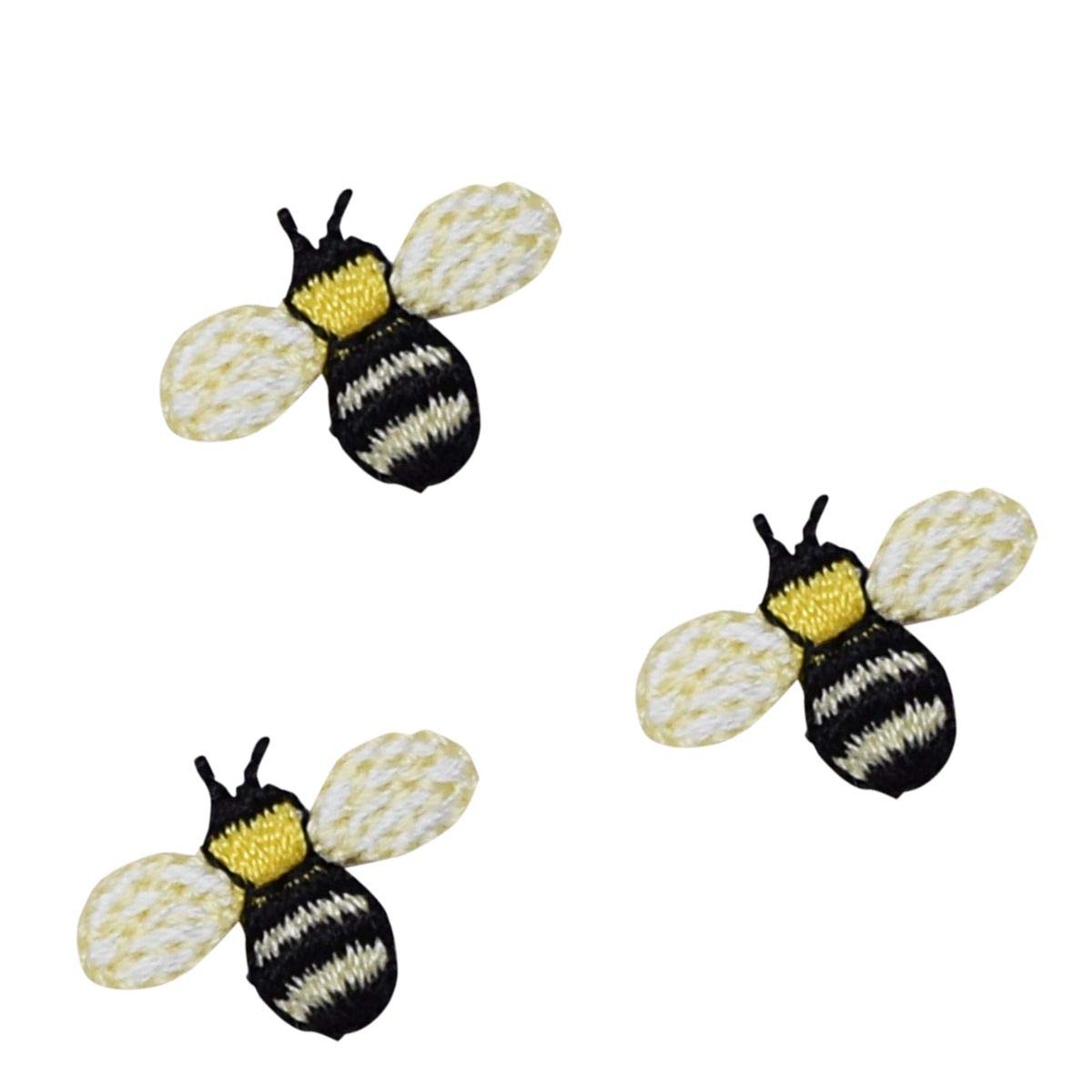 3-Piece Mini Bee Iron-On Patches - Yellow and Black Embroidered Appliques for DIY Crafts, Jackets, Backpacks & Denim Customization