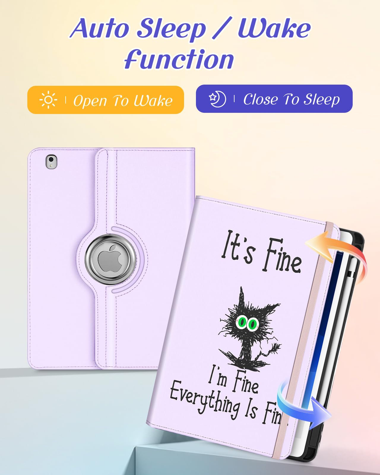 Cute Rotating Stand Folio Cover Case for iPad Air 3rd Gen & iPad Pro 10.5 Inch - Kawaii Cat Design with Pencil Holder & Card Slot | Perfect for Women, Girls & Kids | Study, Work & Travel Protection