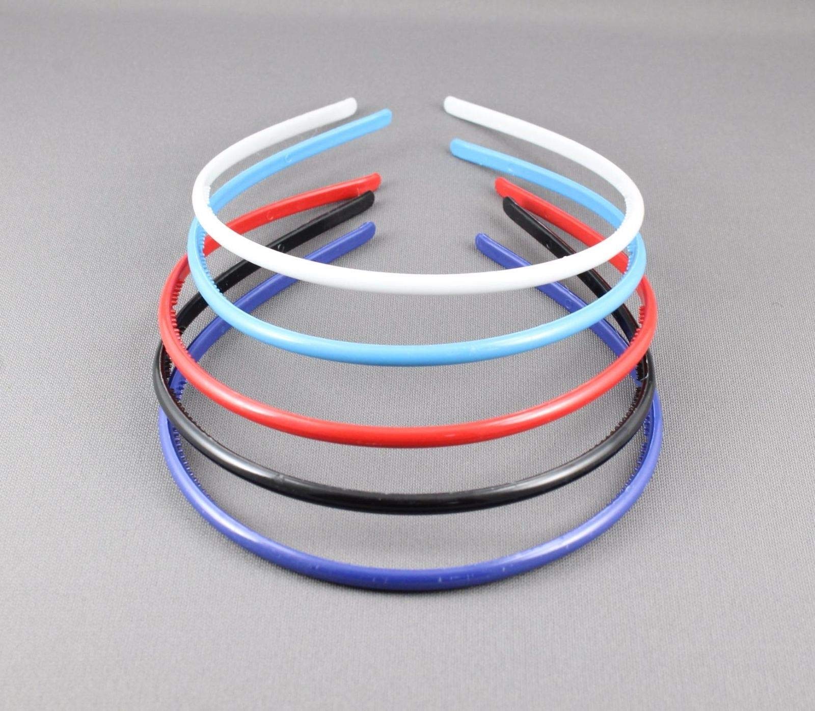 5-Pack Thin Skinny Narrow Grip Headbands for Women - Black, Blue, Red, Aqua Plastic Hair Accessories | Perfect for Sports, Workouts, Yoga and Everyday Use