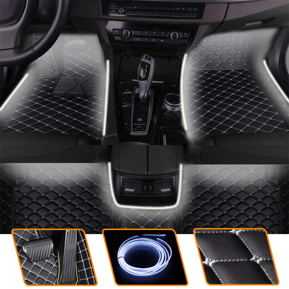 Premium Custom Leather Car Floor Mats for Cadillac Escalade Platinum 2006-2016 - All-Weather Protection with LED White Lights | Luxury Interior Upgrade for SUVs & Road Trips
