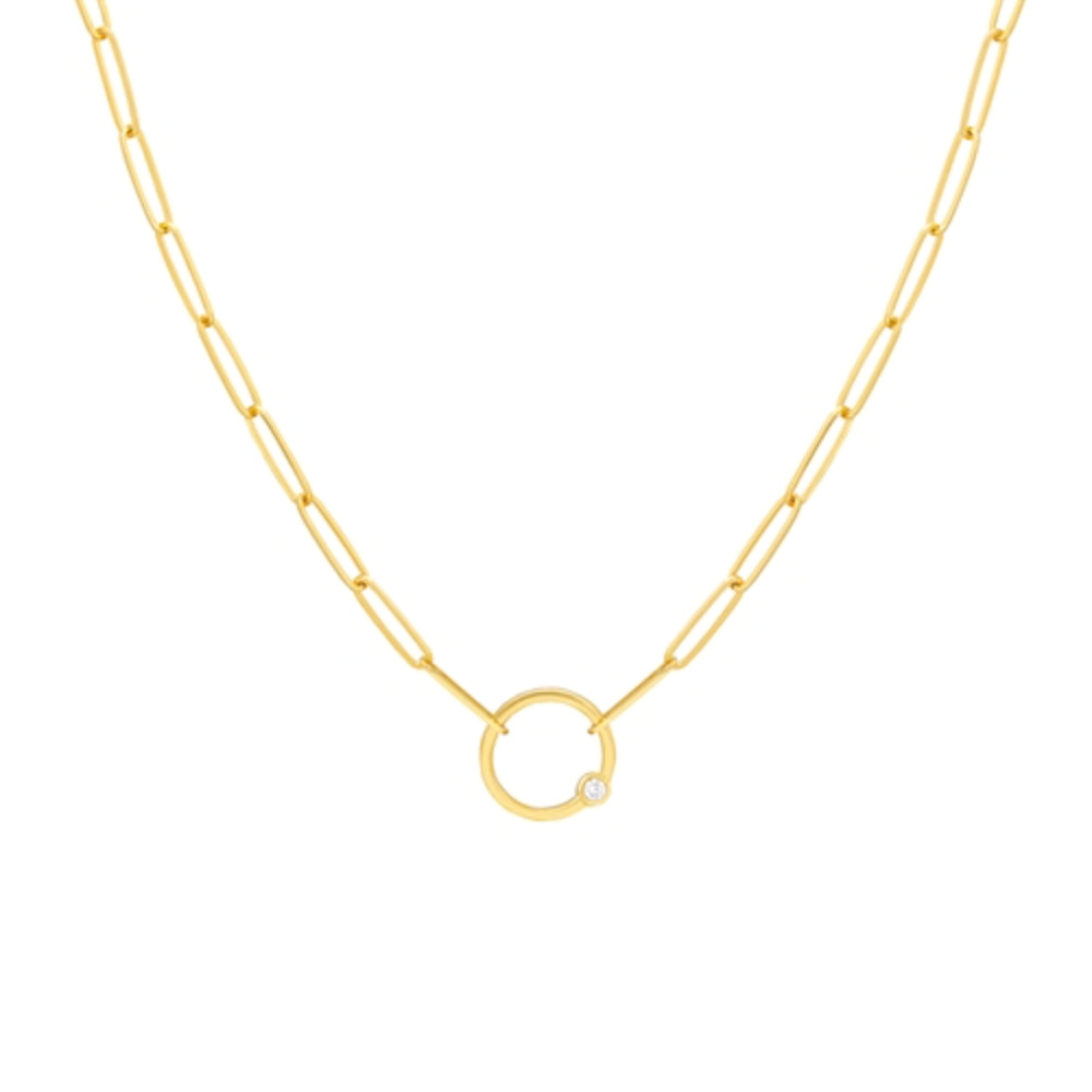 14K Gold Diamond Ring Paper Clip Necklace - Elegant Dainty Jewelry for Women, Perfect for Everyday Wear, Gifts & Special Occasions