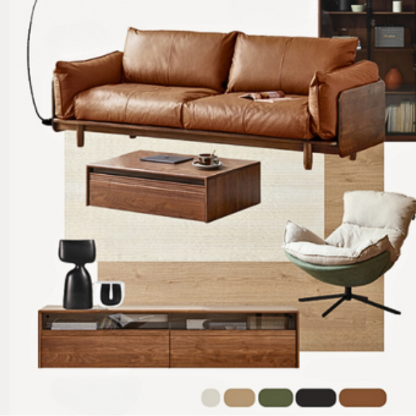 Premium Black Walnut Solid Wood Genuine Leather Sofa - Handcrafted Fabric Sofa for Living Room, Lounge & Office - Modern Comfort Furniture for Home Decor