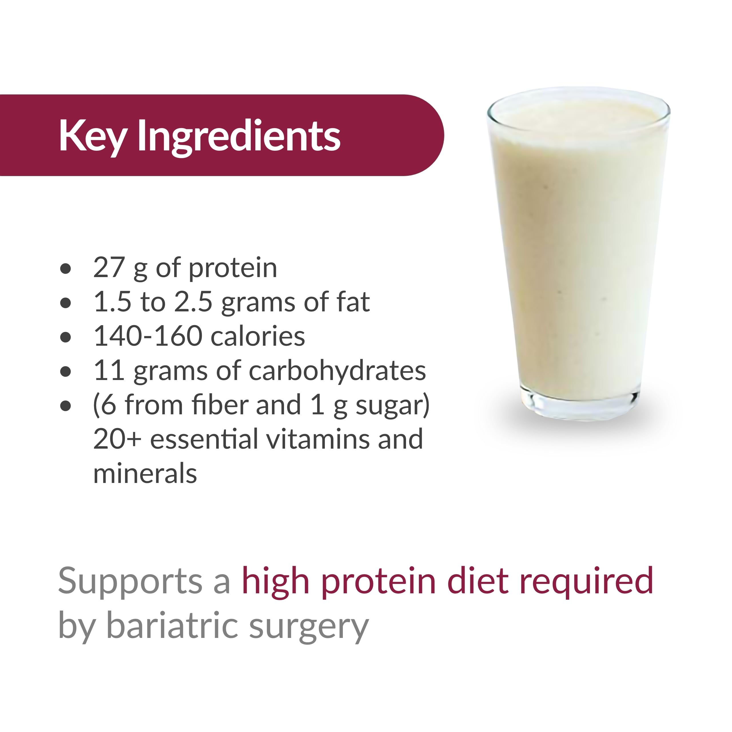 Bariatric Advantage High Protein Meal Replacement Shake - Whey Isolate Protein Powder for Weight Loss Surgery (Gastric Bypass & Sleeve) - 27g Protein, Lactose Free, Vanilla Flavor - 28 Servings | Post-Surgery Nutrition & Healthy Meal Replacement