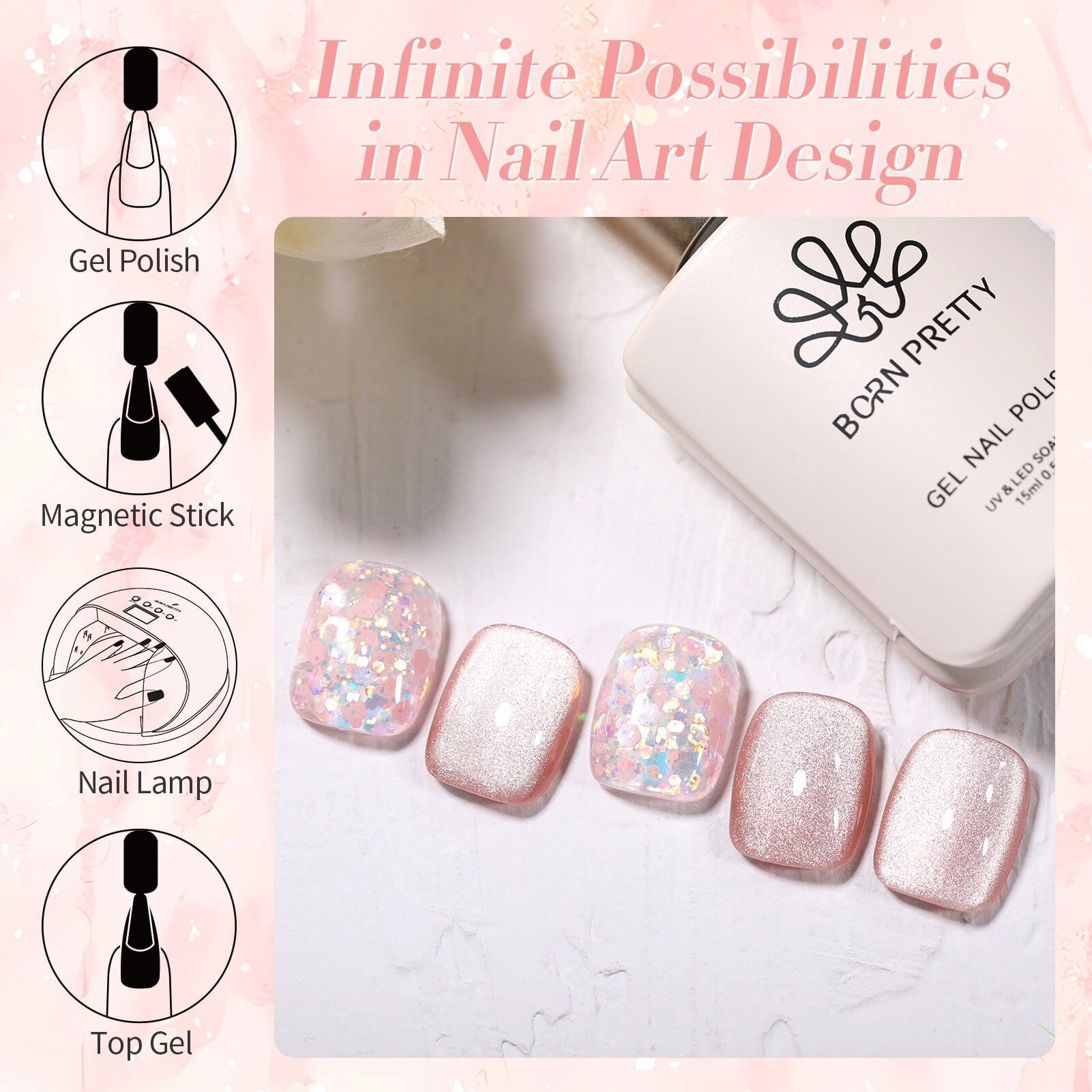 15ml Pink Cat Magnetic Gel Nail Polish - Long Lasting & High Shine for Nail Art & DIY Manicures at Home