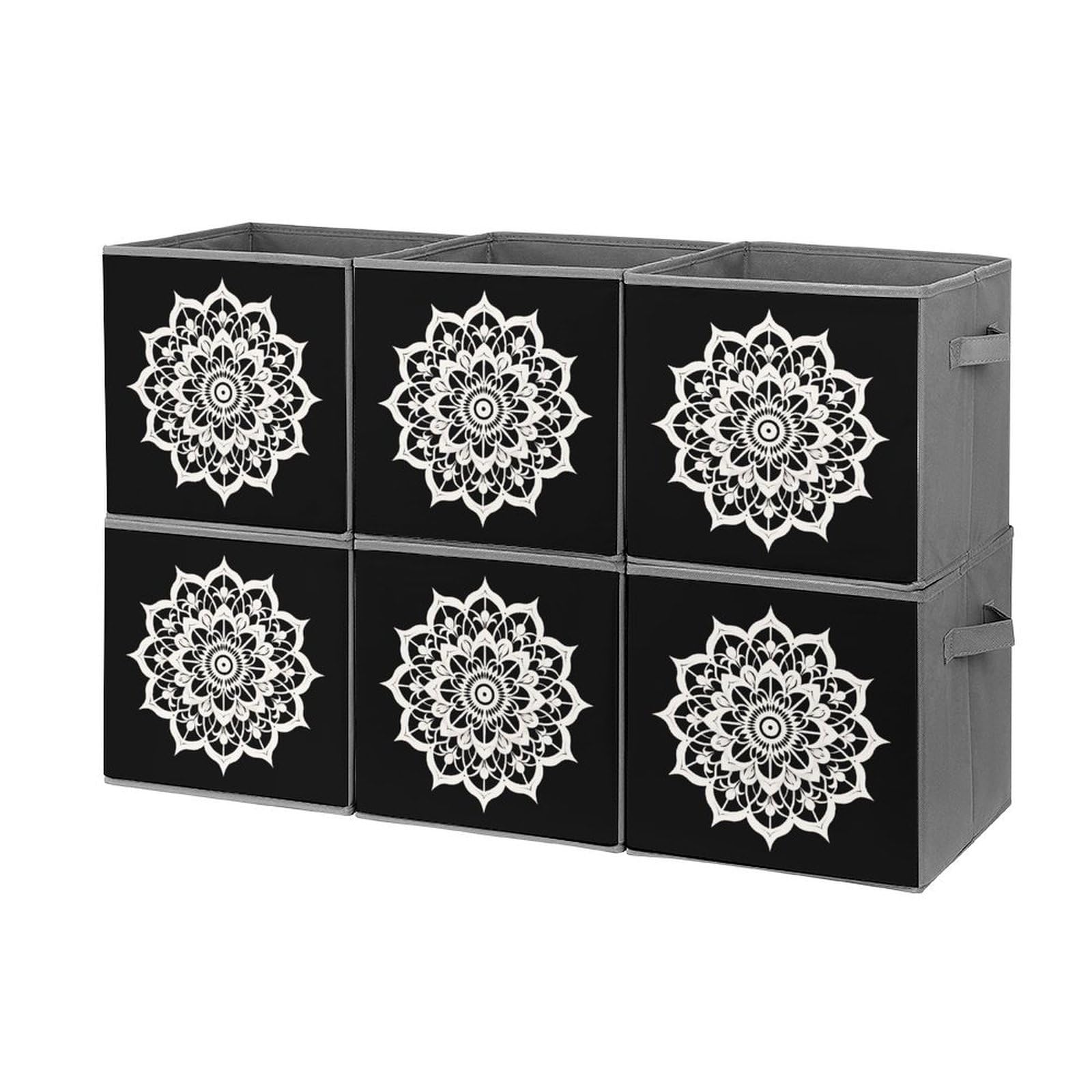 Mandala Lotus Foldable Storage Cubes - 6-Piece Set with Handles, Square Fabric Bins for Home Organization | Perfect for Closet, Nursery, Office & Laundry Room Storage